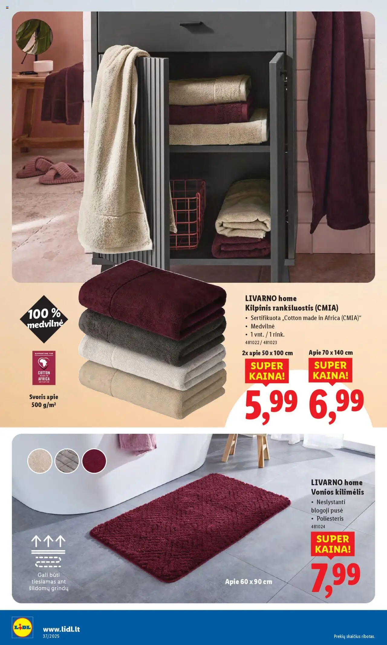 LIDL akcijos nuo 08.09.2025 | Puslapis: 14 | Prekių: Rankšluostis, Kilimėlis, Vonios kilimėlis