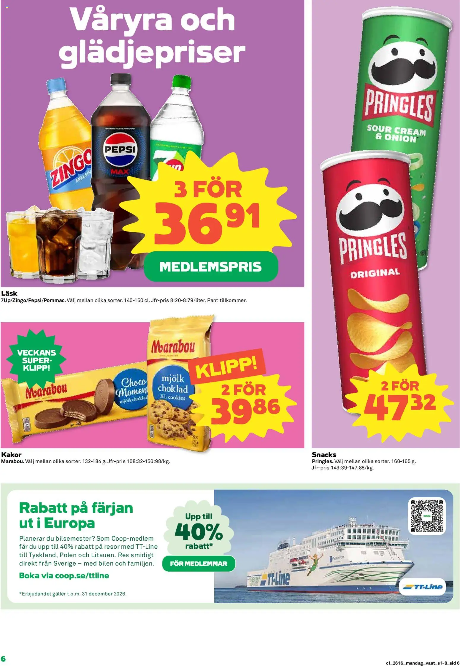 Coop reklamblad aktuell från 13.04.2026 | Sida: 6 | Produkter: Pepsi, Mjölk, Choklad, Apelsin