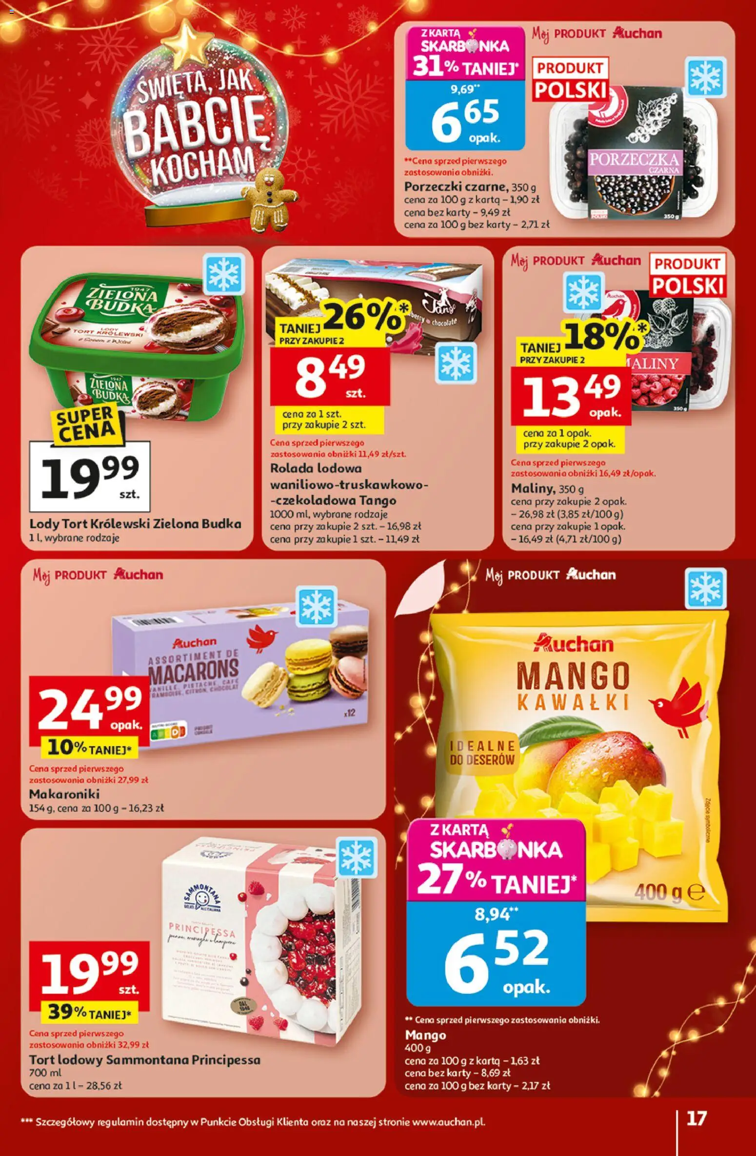 Auchan Gazetka - Święta jak babcię kocham Hipermarket od 18.12.2025 | Strona: 17 | Produkty: Karta, Rolada, Rolada lodowa, Porzeczka