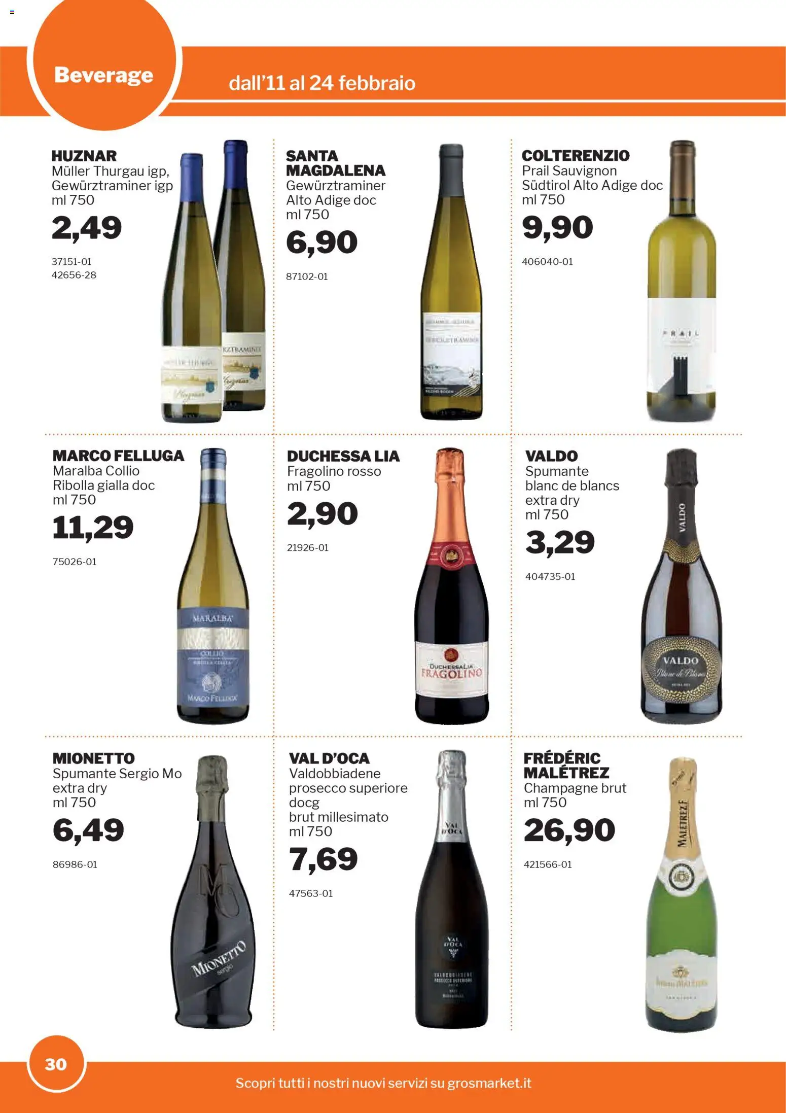Volantino Sogegross del 11.02.2026 | Pagina: 30 | Prodotti: Prosecco, Spumante, Champagne