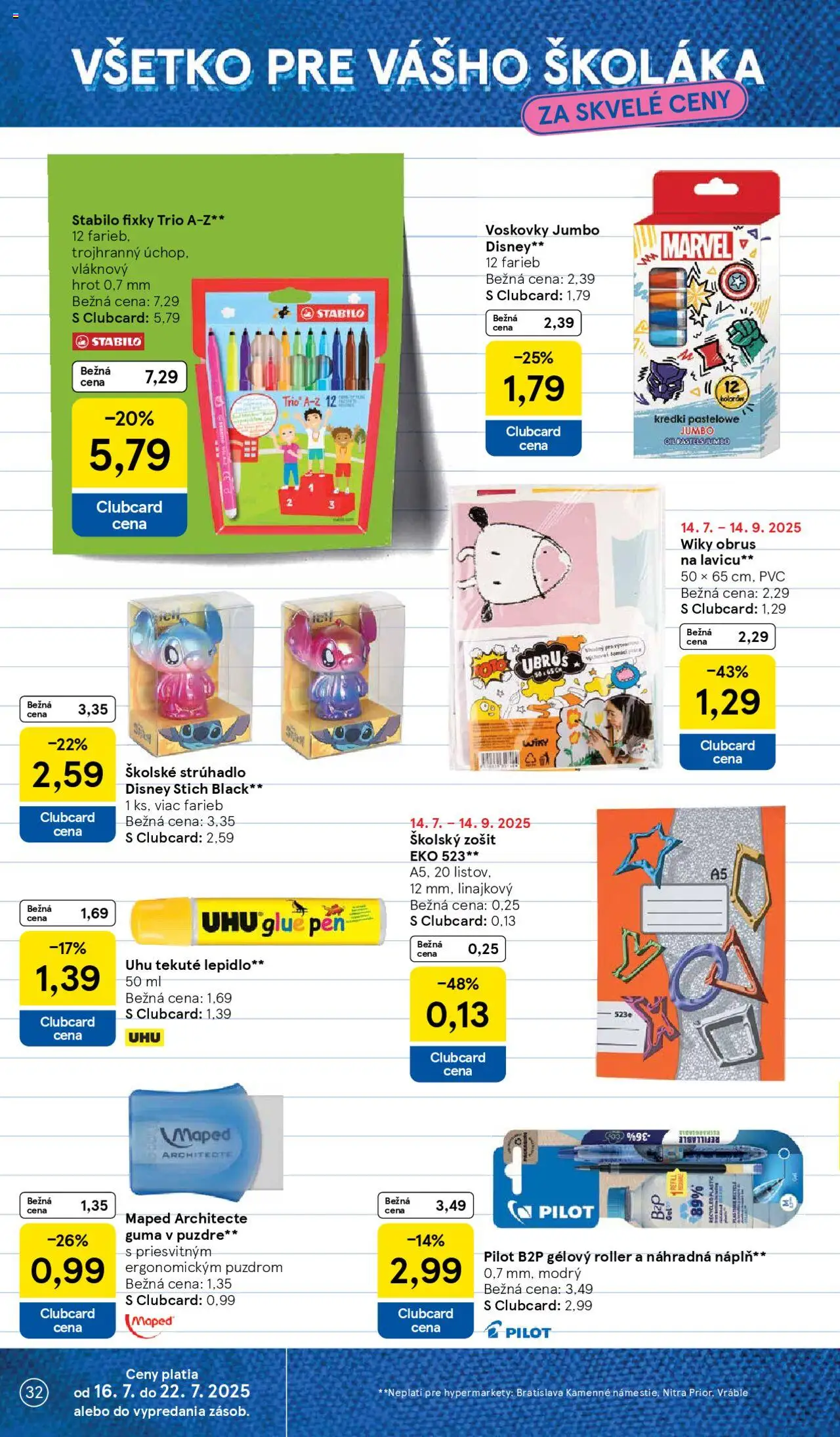 Tesco Hypermarket - leták │ platný od 16.07.2025 | Strana: 32 | Produkty: Strúhadlo, Zošit, Fixky, Notebook