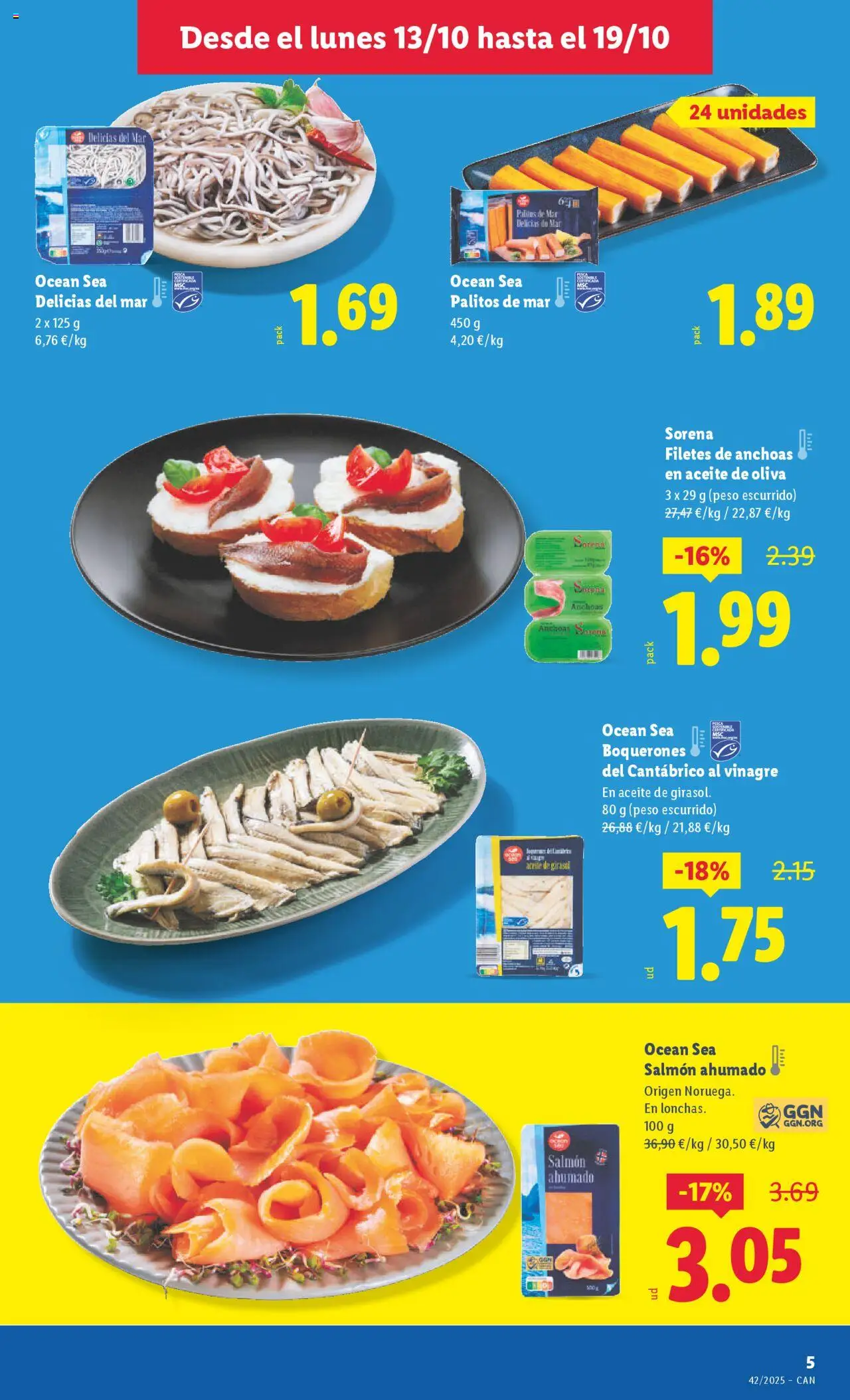 Lidl - Canarias │ válido desde el 13.10.2025 | Página: 9 | Productos: Aceite de oliva, Peso, Salmón ahumado, Δεξαμενή