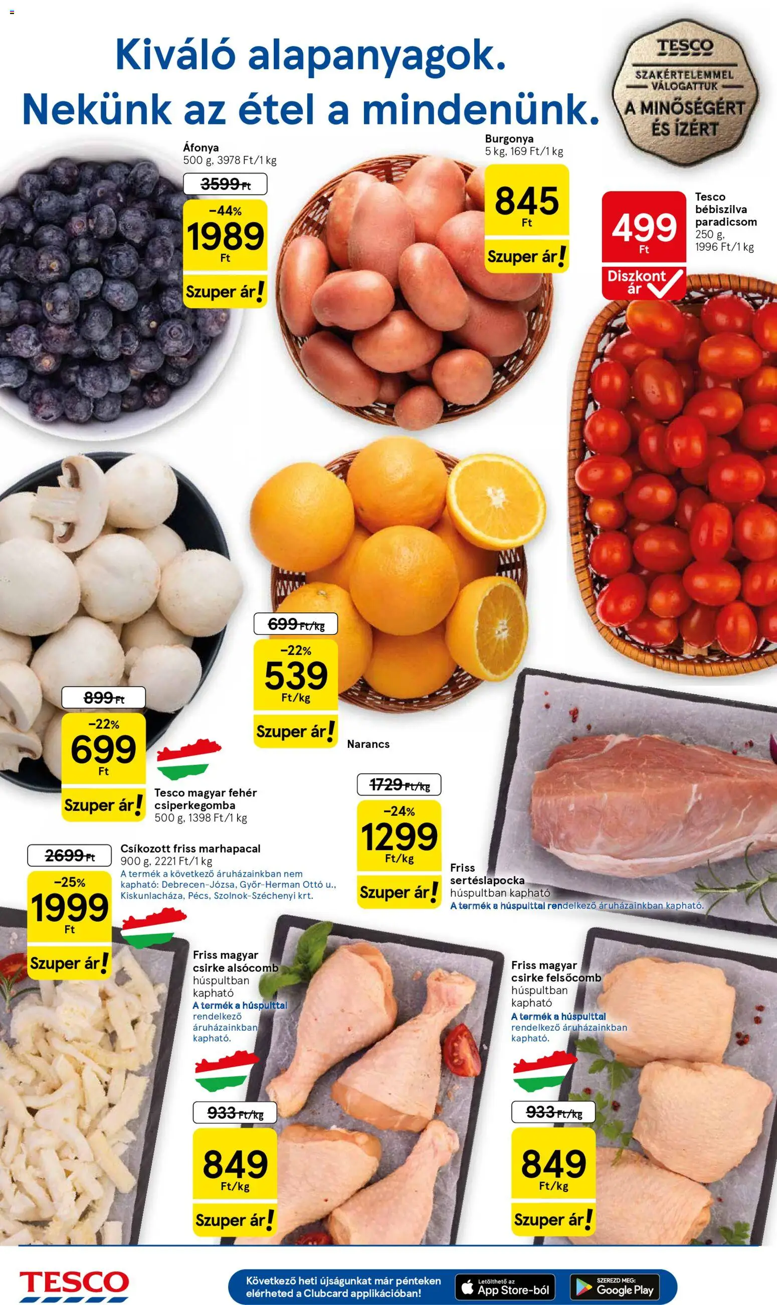 Tesco akciós ujság - amely érvényes a következő dátumtól: 22.01.2026 | Oldal: 2 | Termékek: Áfonya, Burgonya, Sertéslapocka, Narancs