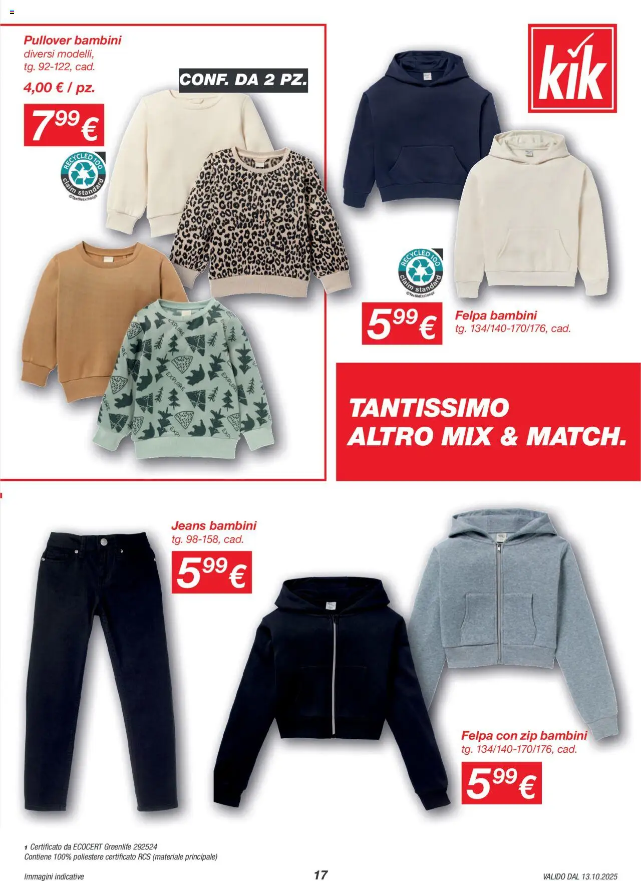 Volantino KiK del 13.10.2025 | Pagina: 17 | Prodotti: Felpa, Jeans