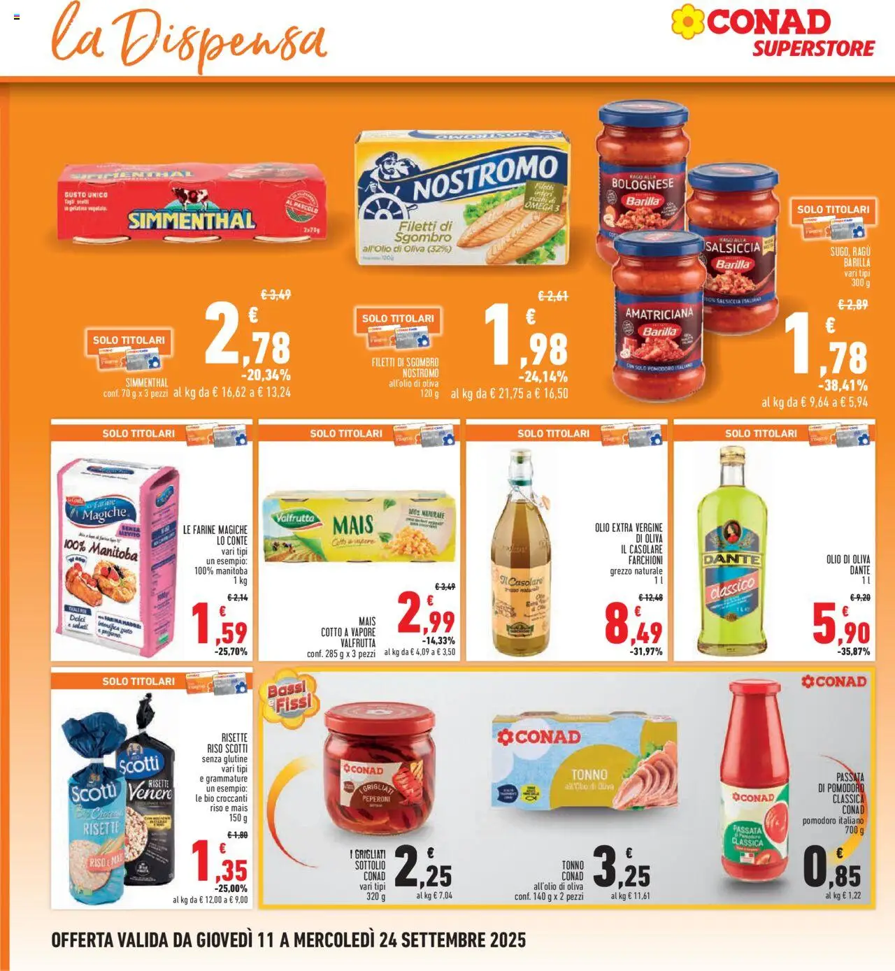 Volantino Conad del 11.09.2025 | Pagina: 20 | Prodotti: Pomodoro, Olive, Sgombro, Olio di Oliva