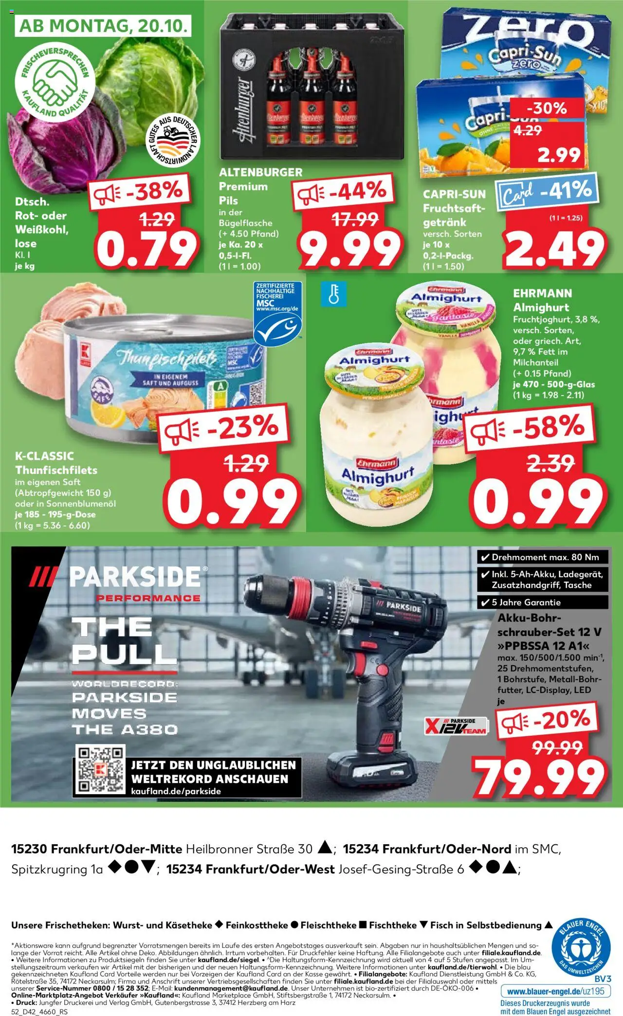 Kaufland prospekt Frankfurt (Oder)	 – gültig ab 16.10.2025 | Seite: 52 | Produkte: Ehrmann almighurt, Fisch, Wurst, Fruchtsaft