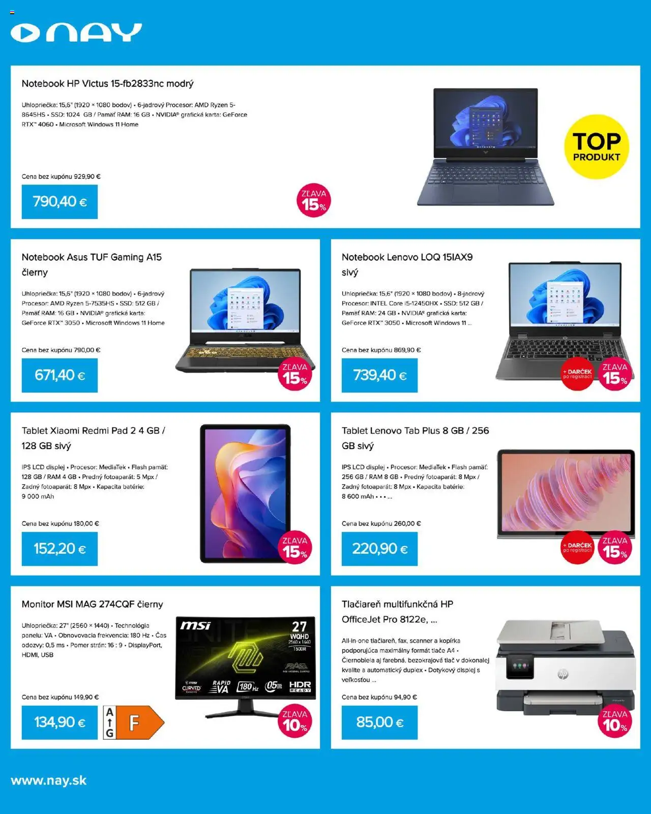 Nové NAY Elektrodom akcie – leták je platný od 08.09.2025 | Strana: 2 | Produkty: Monitor, Rám, Tablet, Tlačiareň