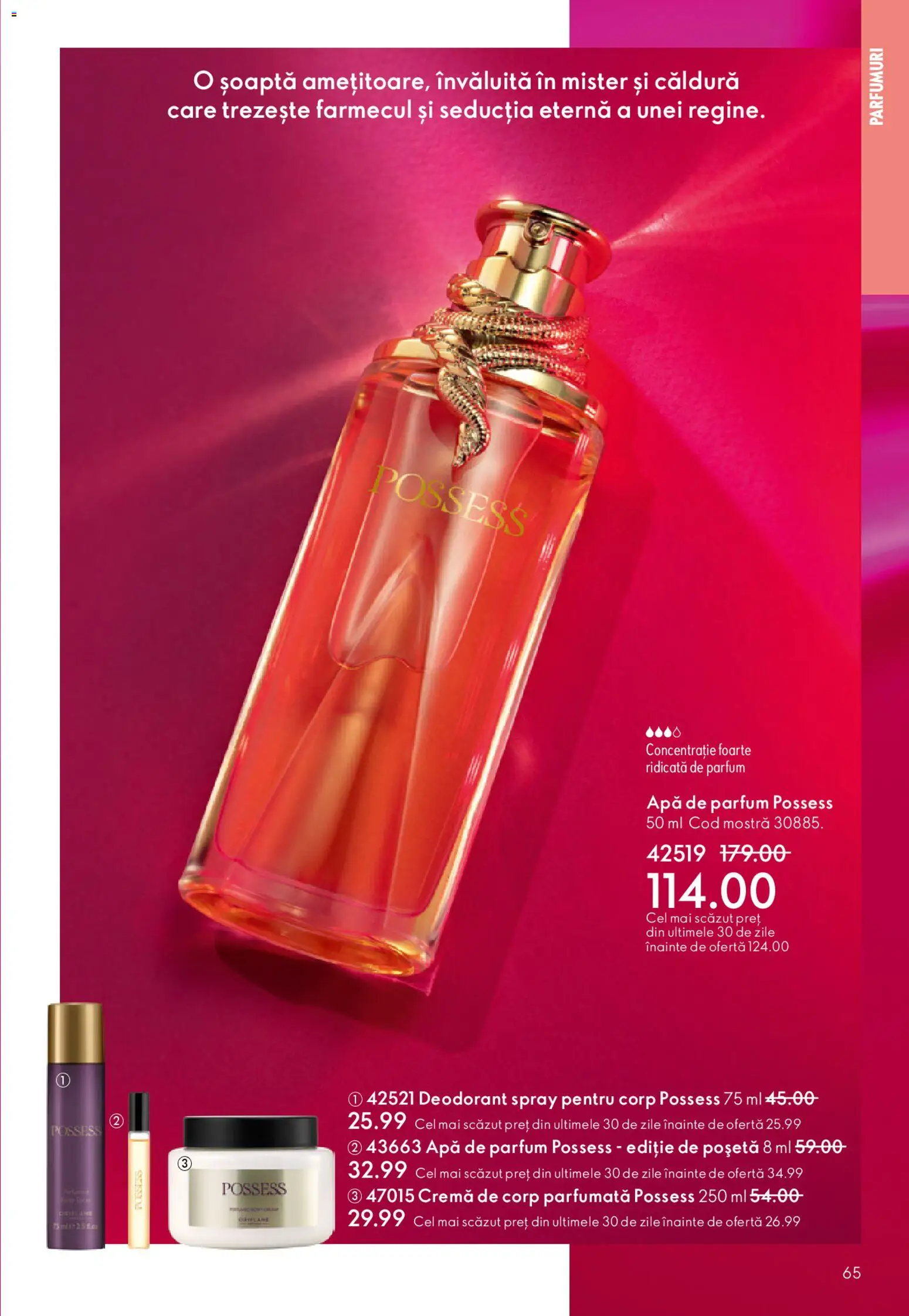 Noul catalog Oriflame – valabil de la 15.04.2026 | Pagină: 65 | Produse: Apă de parfum, Parfum, Deodorant, Apă