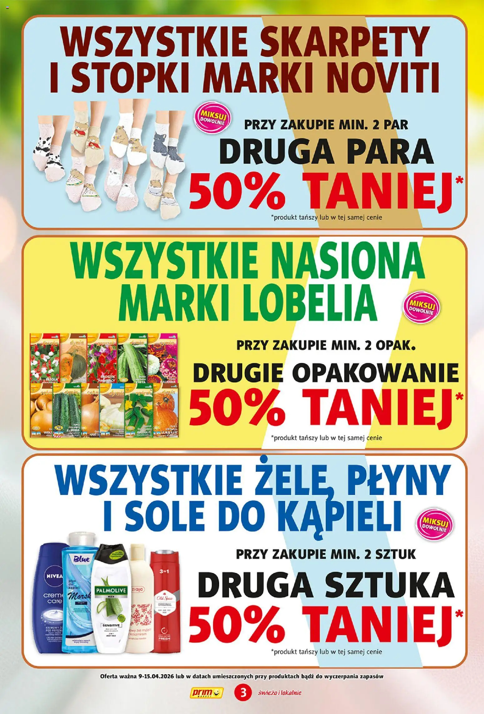 Prim Market gazetka od 09.04.2026 | Strona: 3 | Produkty: Groszek, Dynia, Skarpety, Nasiona