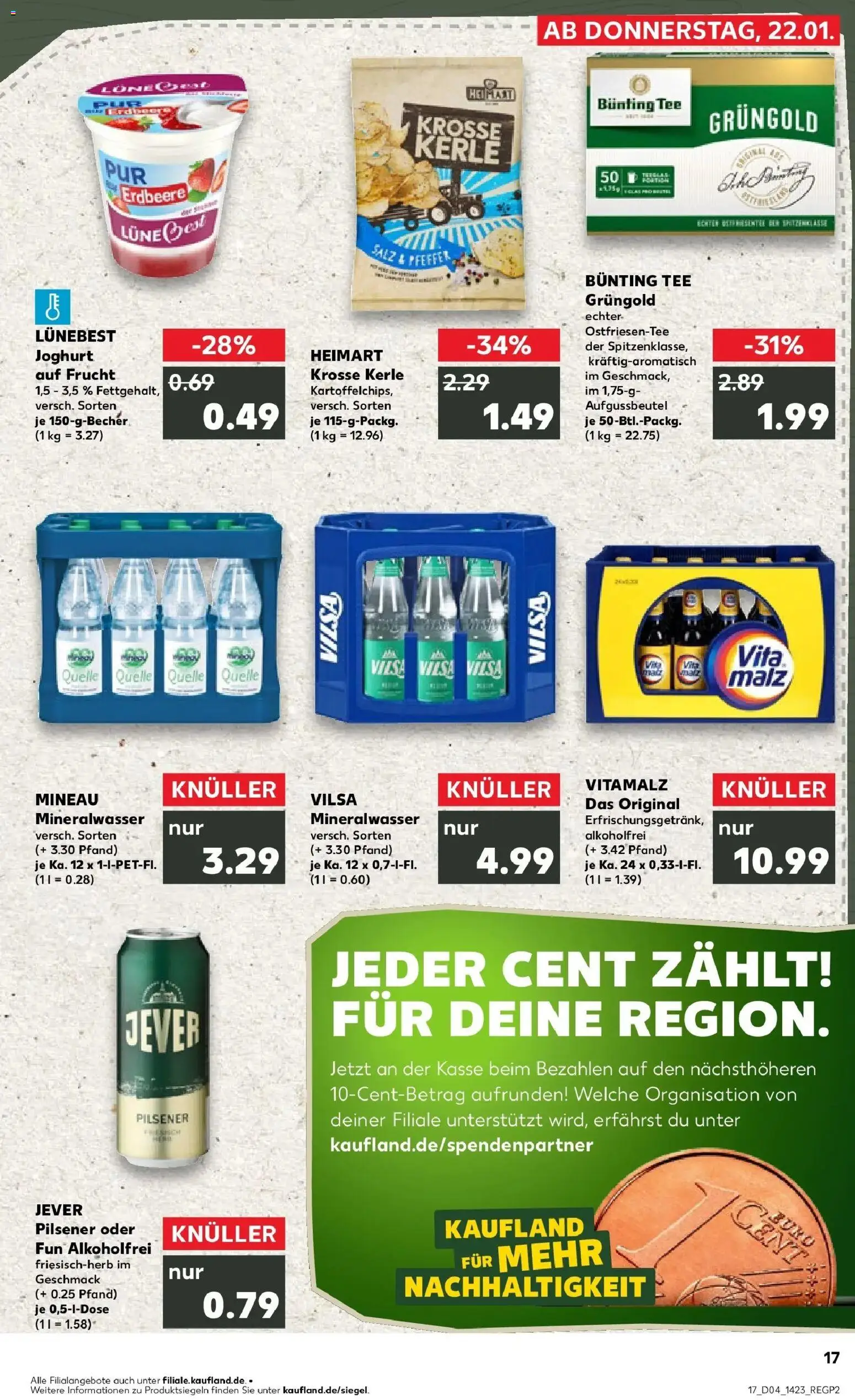 Kaufland prospekt Cloppenburg	 – gültig ab 22.01.2026 | Seite: 17 | Produkte: Mineralwasser, Pfeffer, Jever, Tee