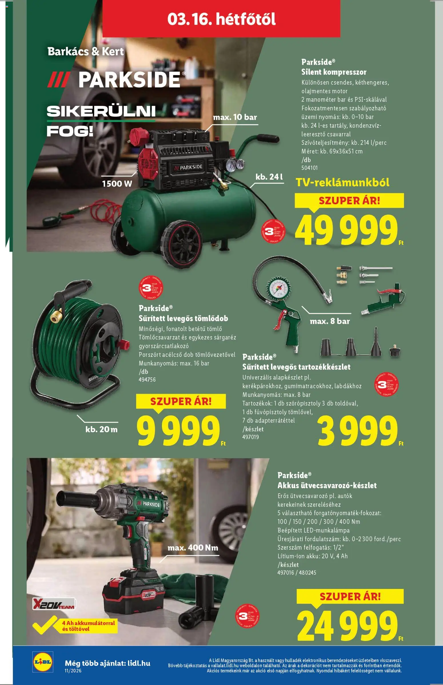 Lidl akciós ujság - amely érvényes a következő dátumtól: 12.03.2026 | Oldal: 12 | Termékek: Parkside, Kompresszor, Tömlő
