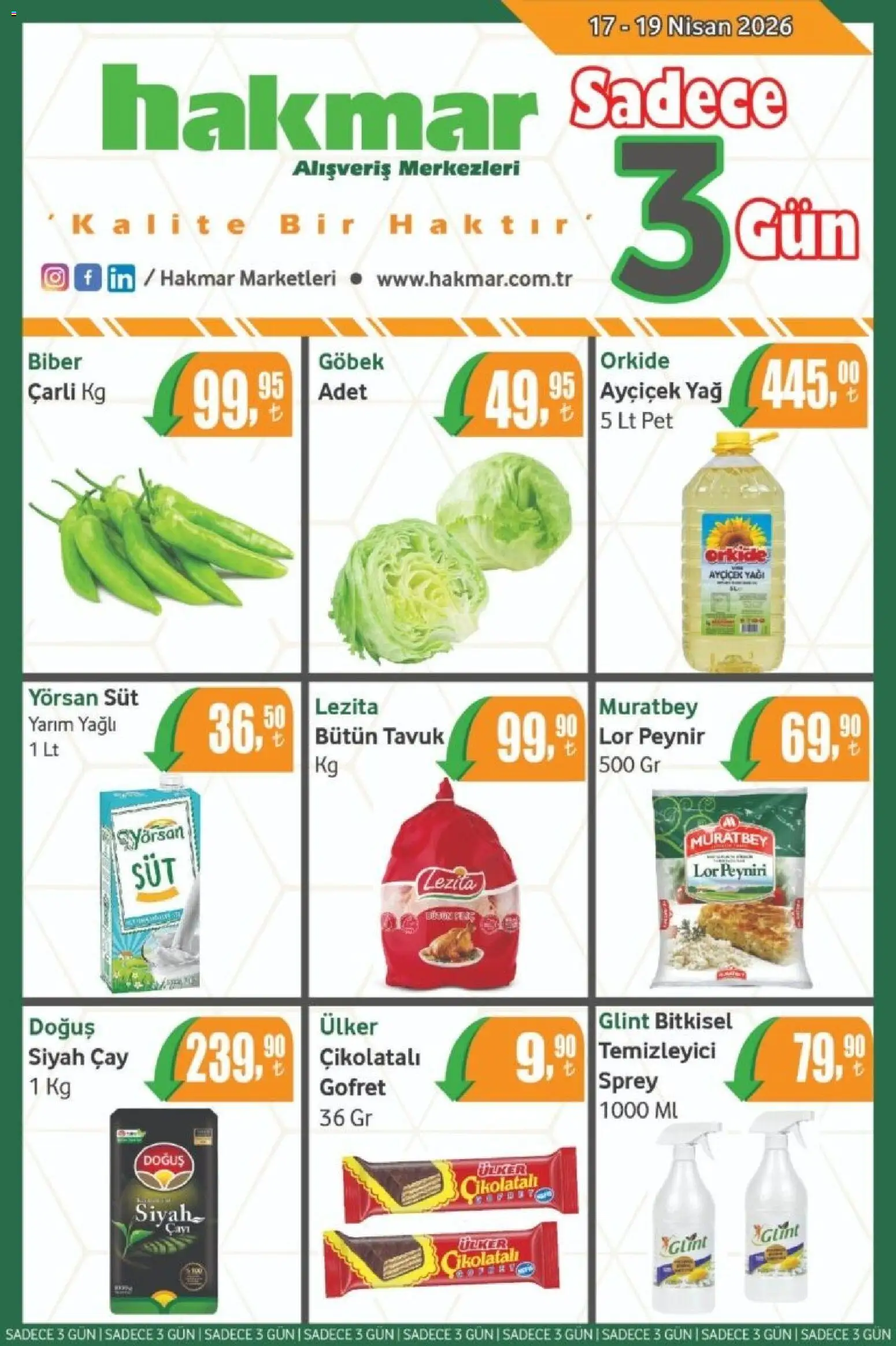 Hakmar - Katalog Sadece 3 Gün - 17.04.2026 tarihinden itibaren geçerlidir | Sayfa: 1 | Ürünler: Gofret, Çay, Yağ, Biber