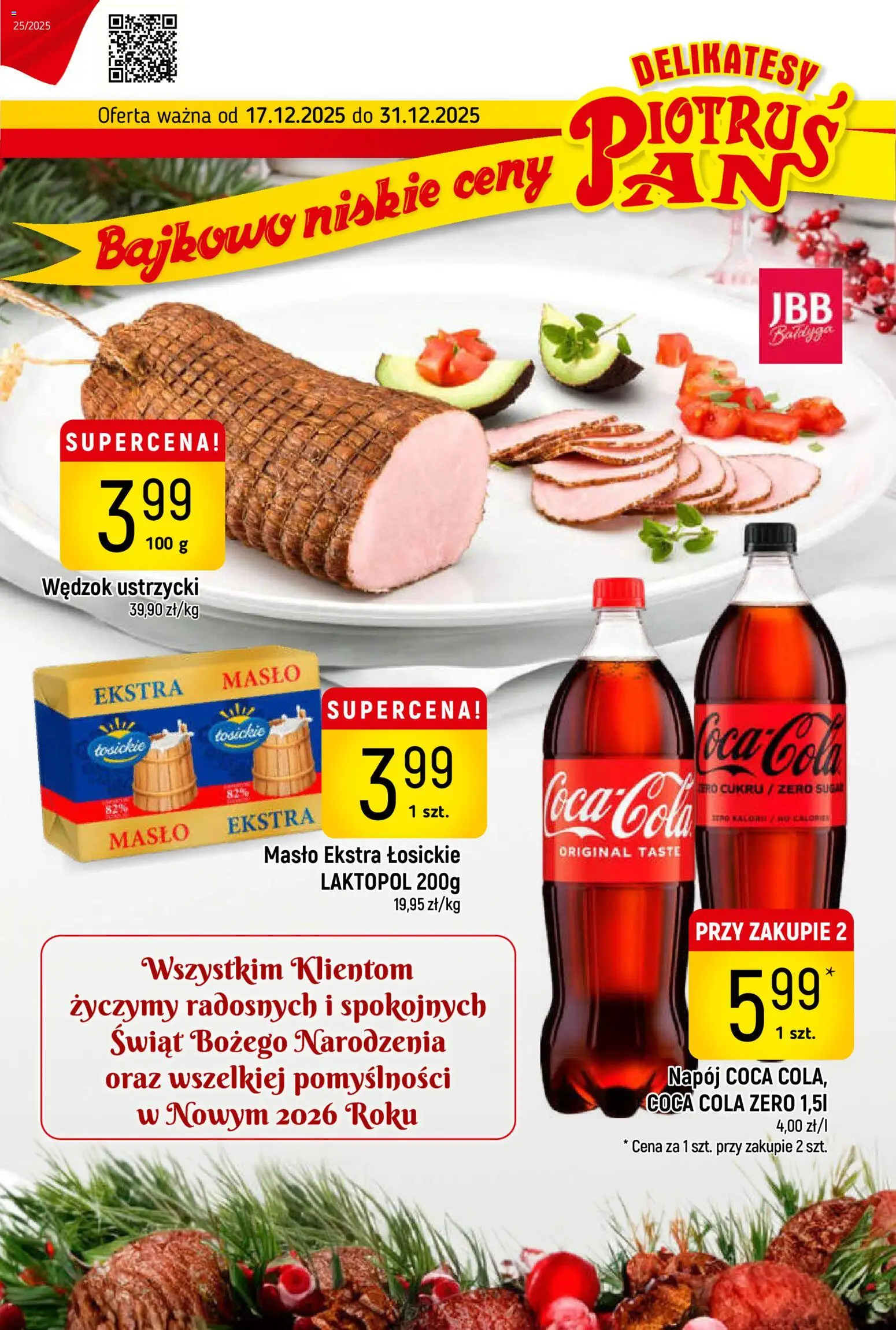 Piotruś Pan Gazetka od 17.12.2025 | Strona: 1 | Produkty: Coca Cola zero, Coca cola, Delikatesy, Masło