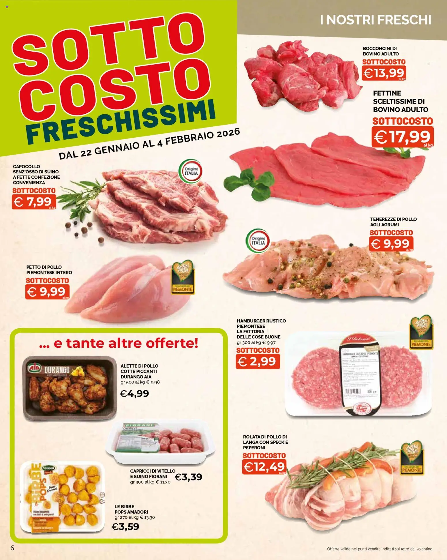 Volantino Mercatò del 22.01.2026 | Pagina: 6 | Prodotti: Bovino, Petto di Pollo, Pollo, Vitello