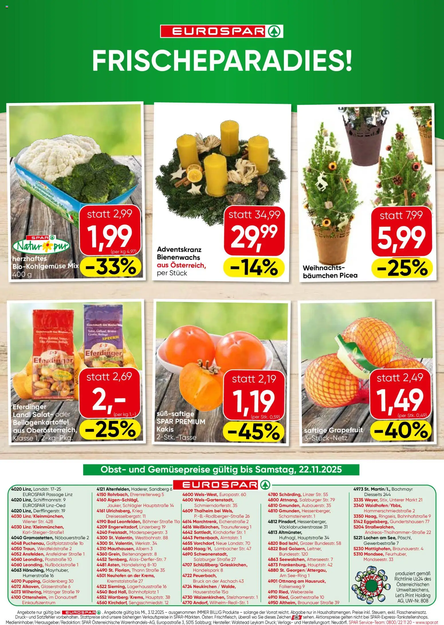 Eurospar Flugblatt - Oberösterreich gültig ab 20.11.2025 | Seite: 16 | Produkte: Salat, Grapefruit, Obst, Bad