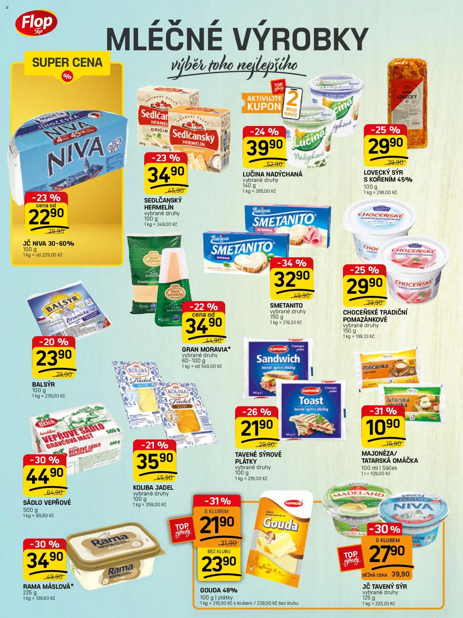 Flop leták - FlopTop od 28.01.2026 | Strana: 4 | Produkty: Tavený sýr, Hermelín, Niva, Sáček