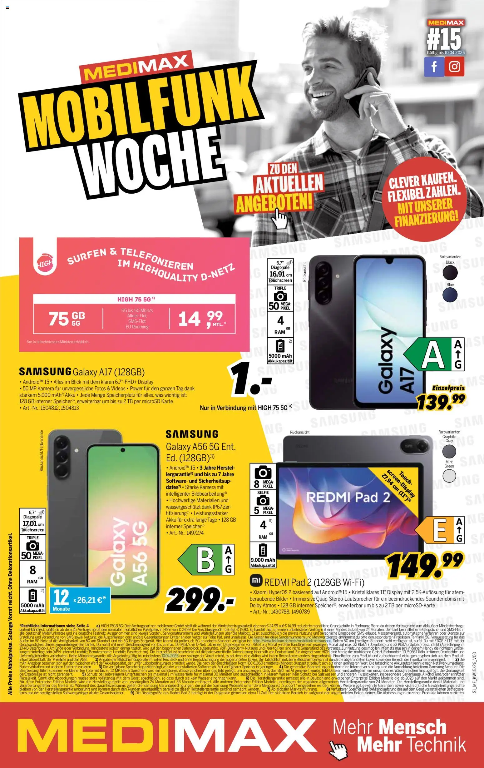 Medimax Mobilfunk Woche – gültig ab 04.04.2026 | Seite: 1 | Produkte: Kamera, Xiaomi, Samsung, Bilder