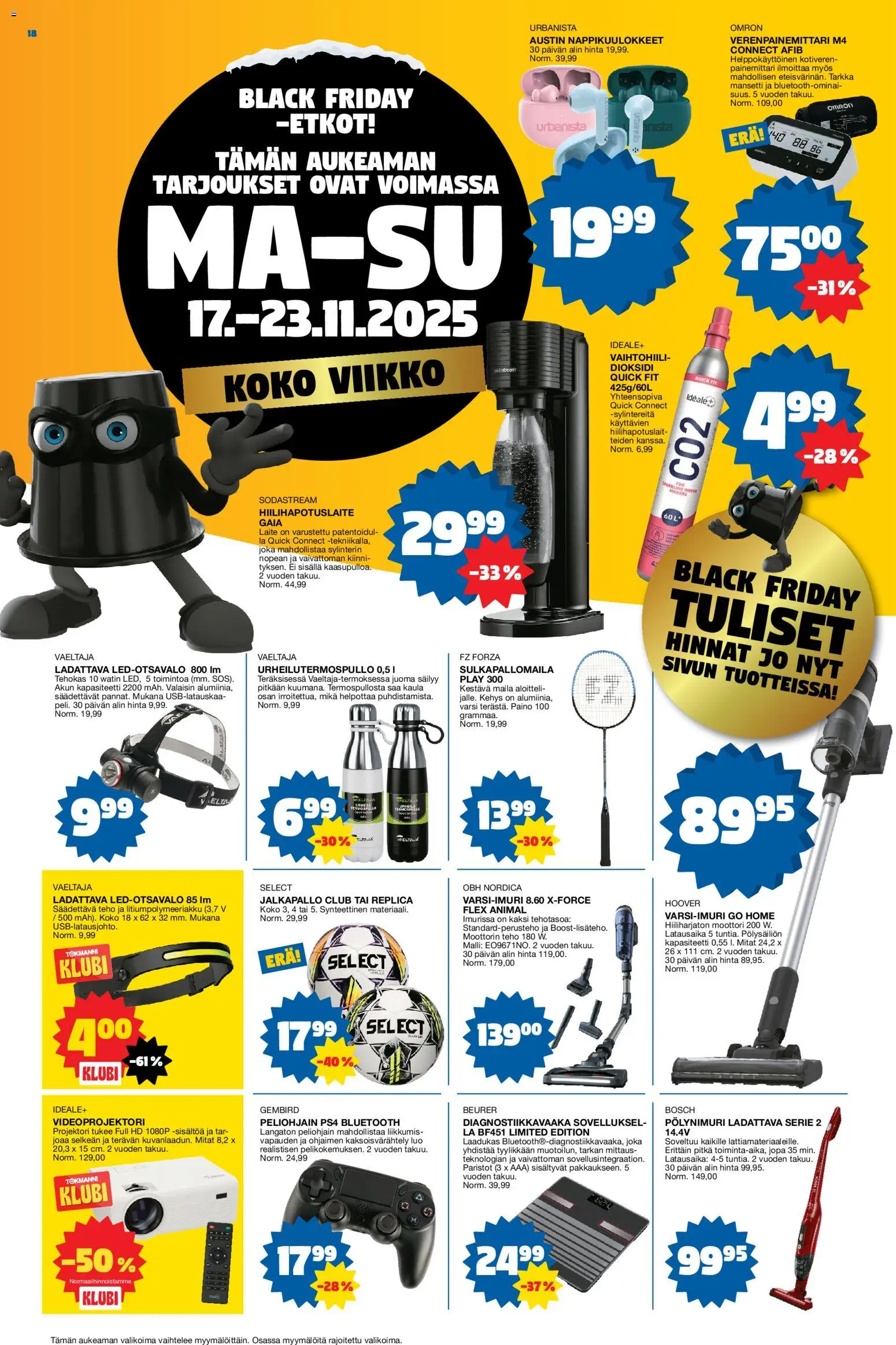 Tokmanni - Black Friday – voimassa 17.11.2025 alkaen | Sivu: 18 | Tuotteet: Painemittari, Sodastream, Hiilihapotuslaite, Video