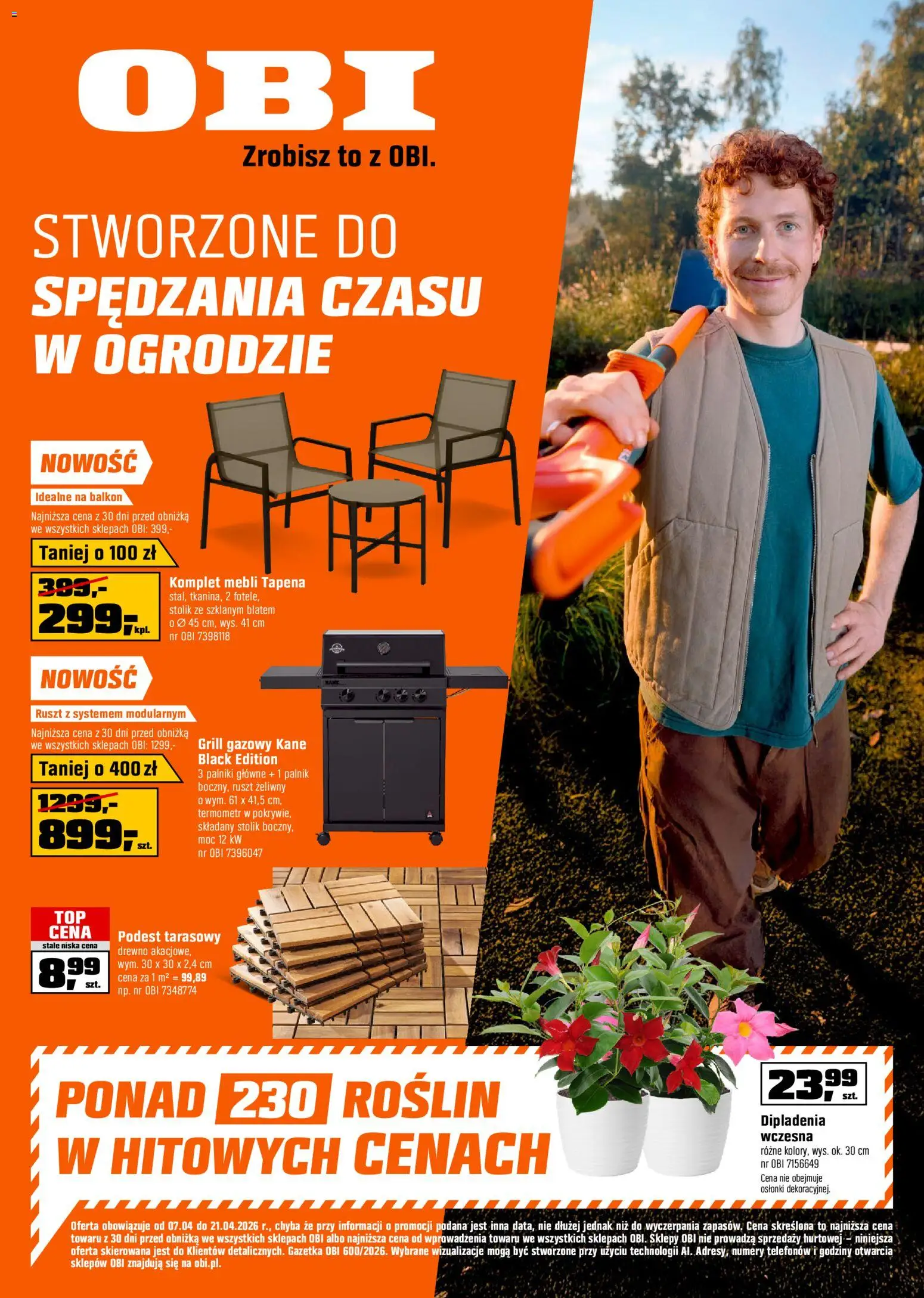 OBI gazetka od 07.04.2026 | Strona: 1 | Produkty: Grill, Termometr, Grill gazowy, Ruszt