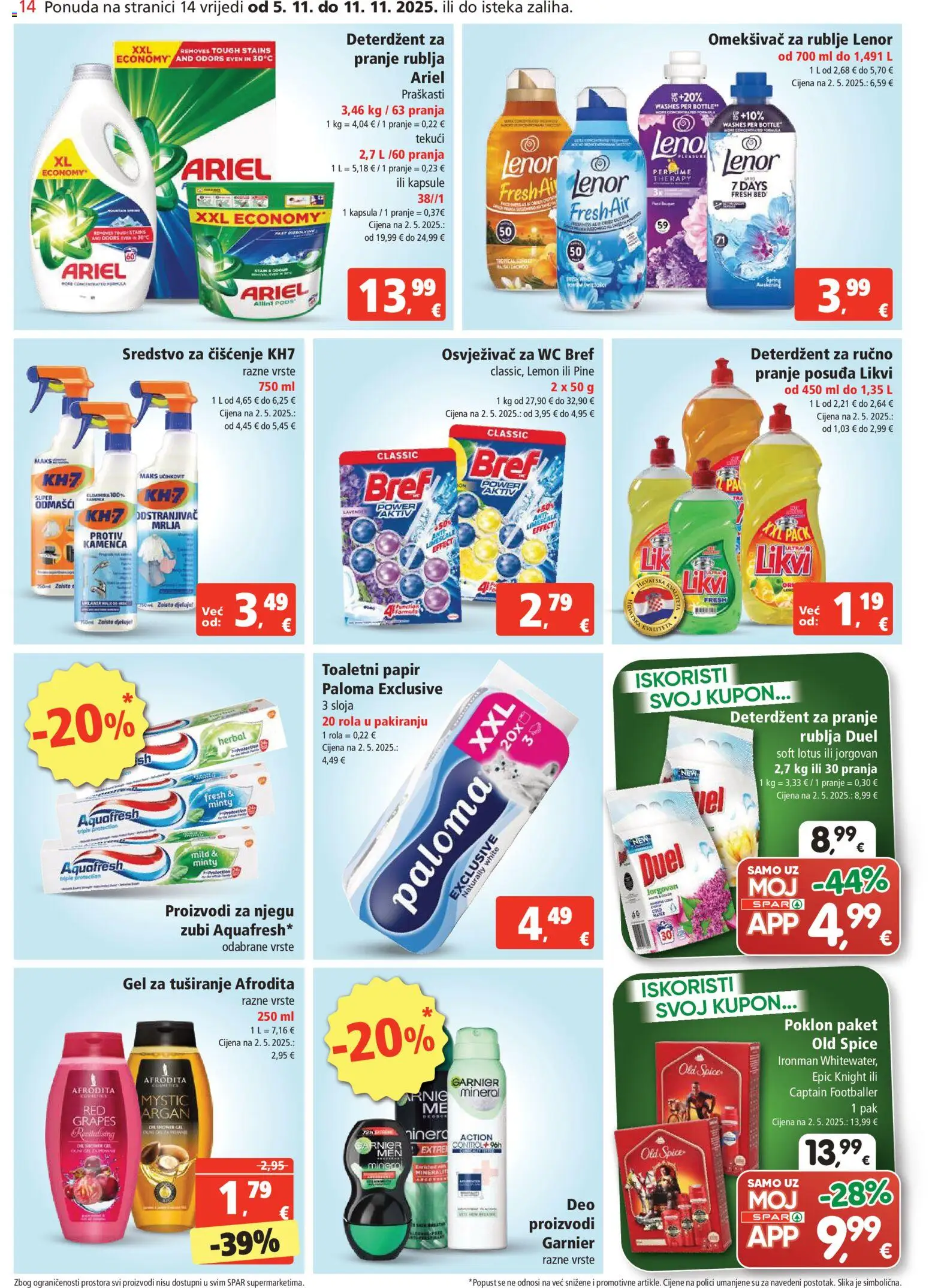 Spar katalog | vrijedi od 05.11.2025 | Stranica: 14 | Proizvodi: Omekšivač, Deterdžent, Old Spice, Lenor