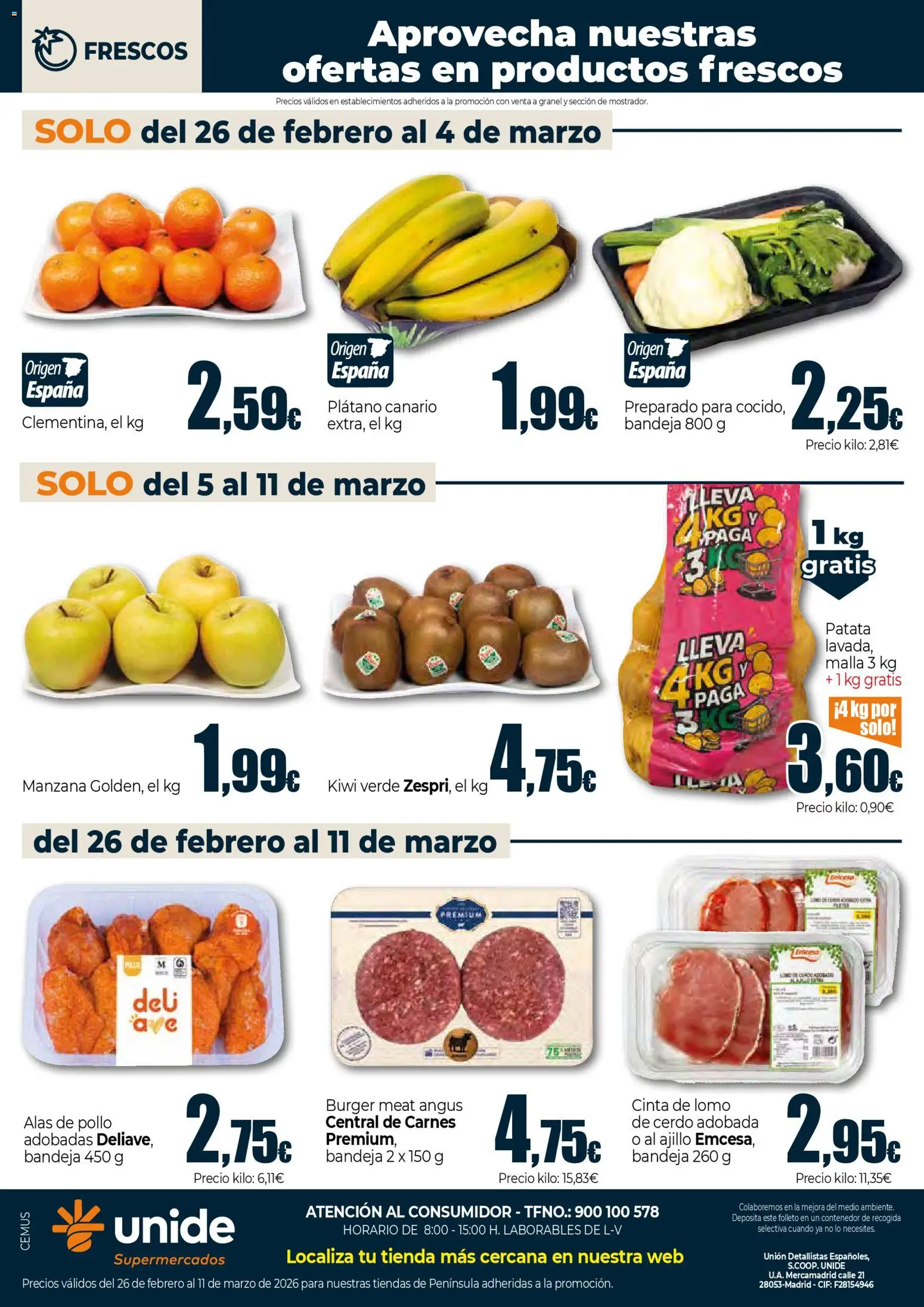 Unide - Super │ válido desde el 26.02.2026 | Página: 4 | Productos: Cerdo, Kiwi, Manzana, Bandeja