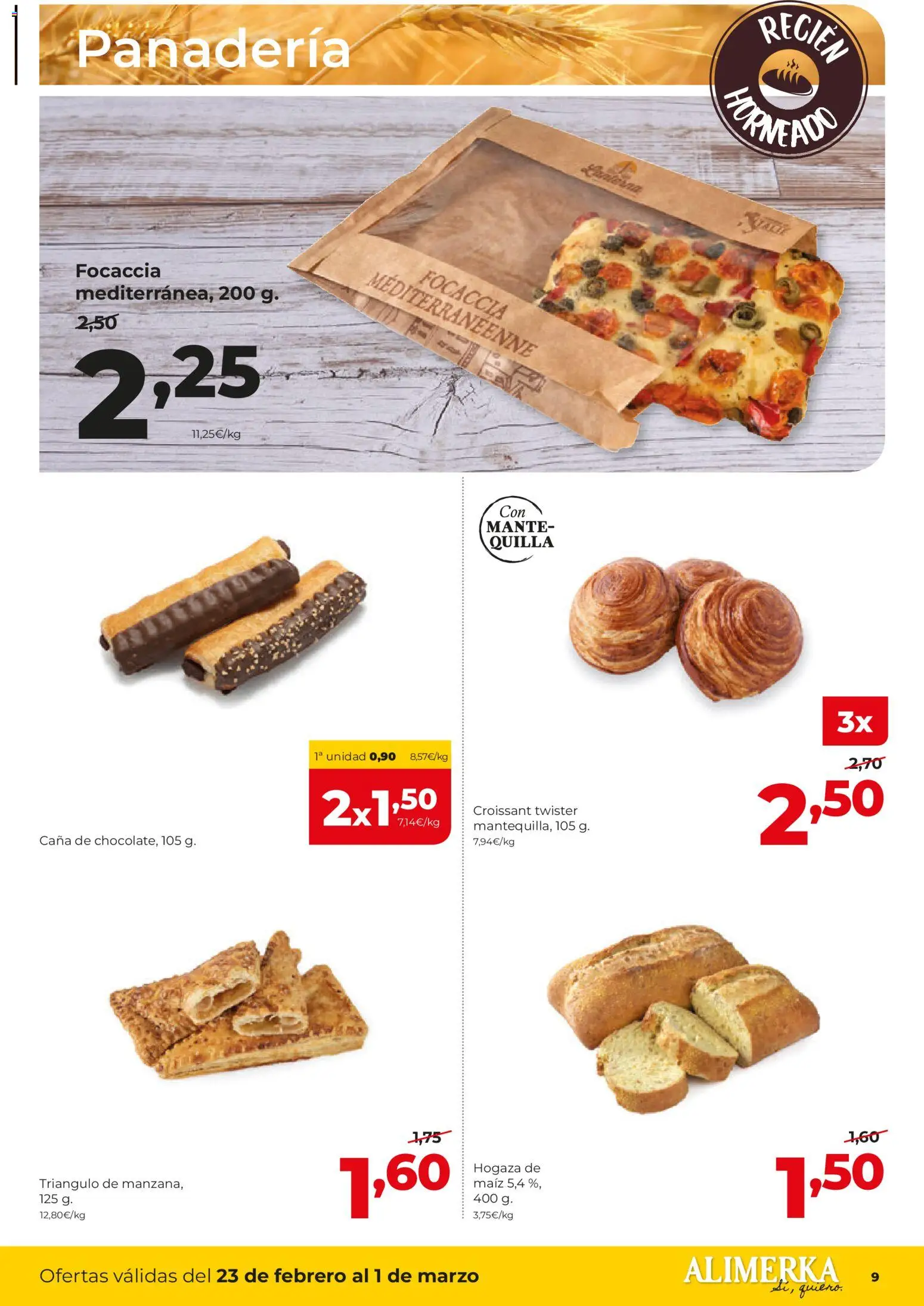 Alimerka folleto Castilla y León │ válido desde el 23.02.2026 | Página: 9 | Productos: Croissant, Ρυζογκοφρέτα, Panadería