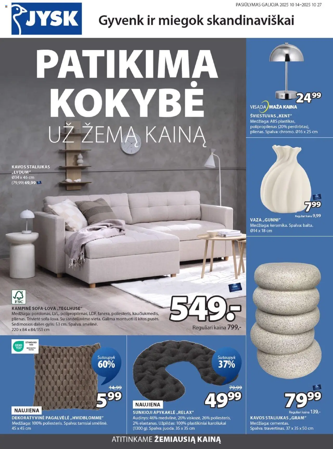 JYSK akcijos nuo 14.10.2025 | Puslapis: 1 | Prekių: Pagalvėlė, Vaza