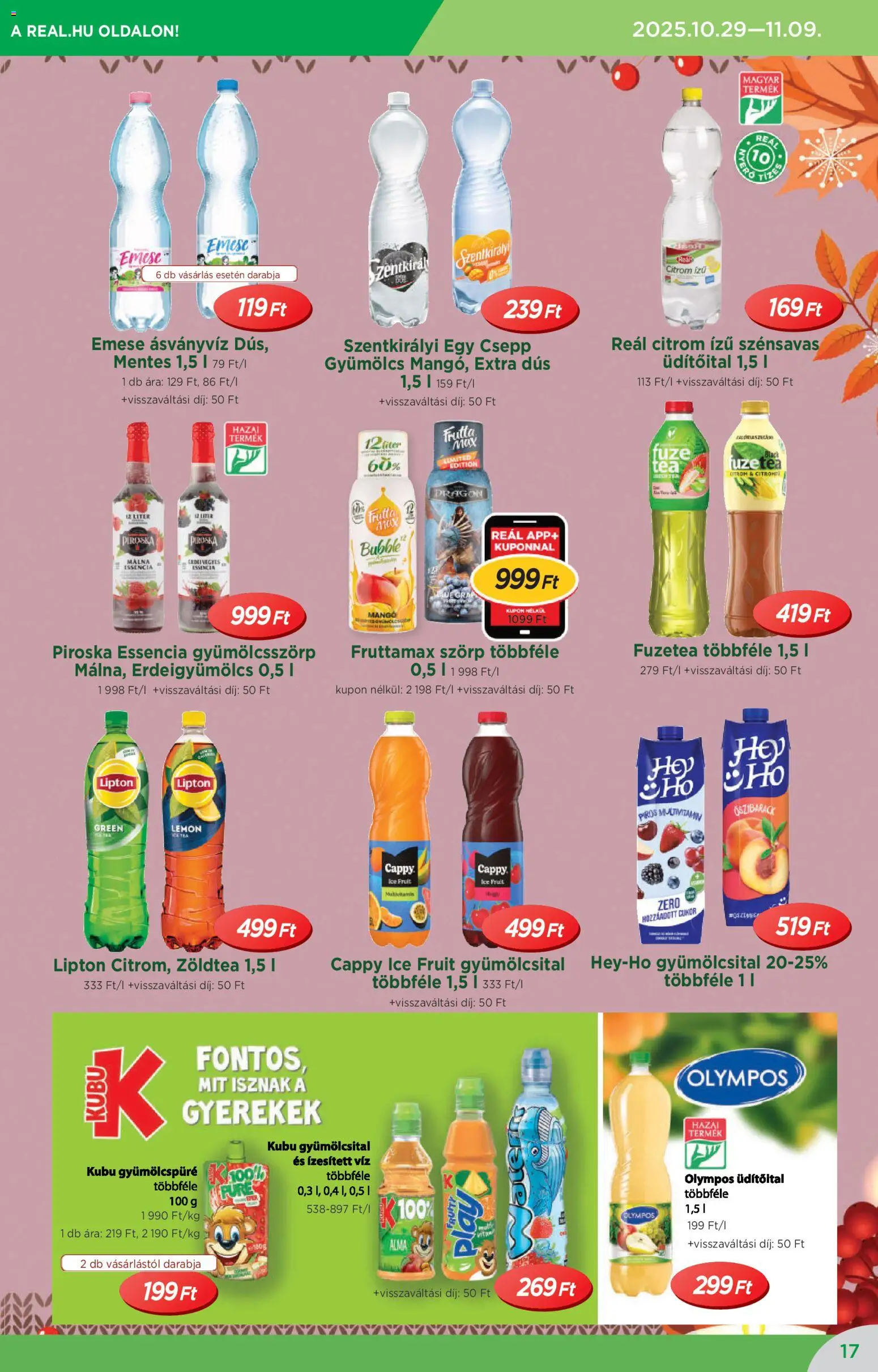 Reál akciós ujság - amely érvényes a következő dátumtól: 29.10.2025 | Oldal: 17 | Termékek: Őszibarack, Gyümölcsital, Multivitamin, Mangó