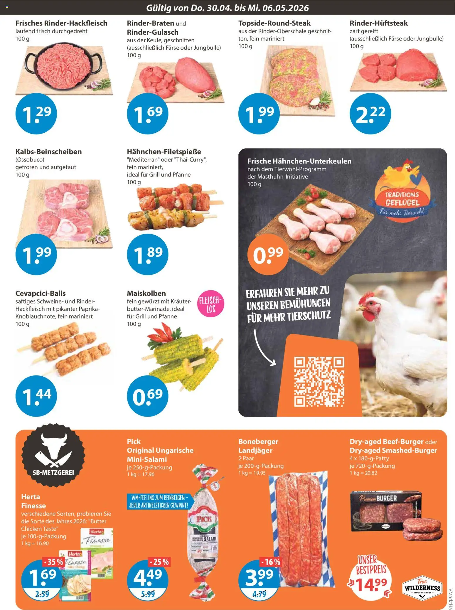 V-Markt Angebote – gültig ab 30.04.2026 | Seite: 3 | Produkte: Rinderbraten, Burger, Paprika, Salami