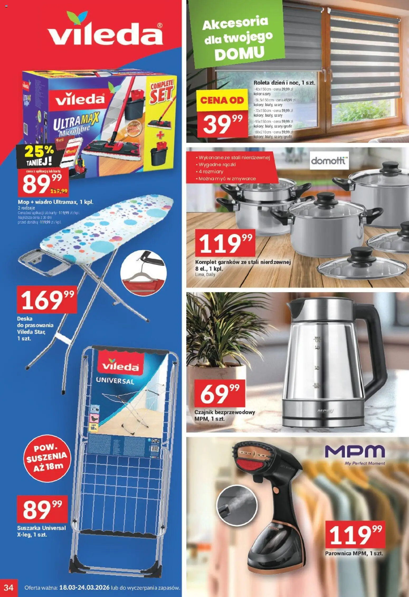 Twój Market gazetka od 18.03.2026 | Strona: 34 | Produkty: Karta, Suszarka, Komplet garnków, Vileda