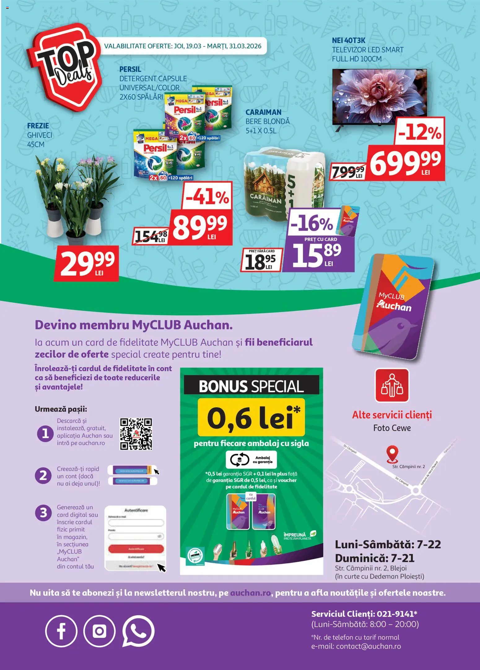 Noul catalog Auchan – valabil de la 19.03.2026 | Pagină: 16 | Produse: Telefon, Televizor, Bere, Detergent