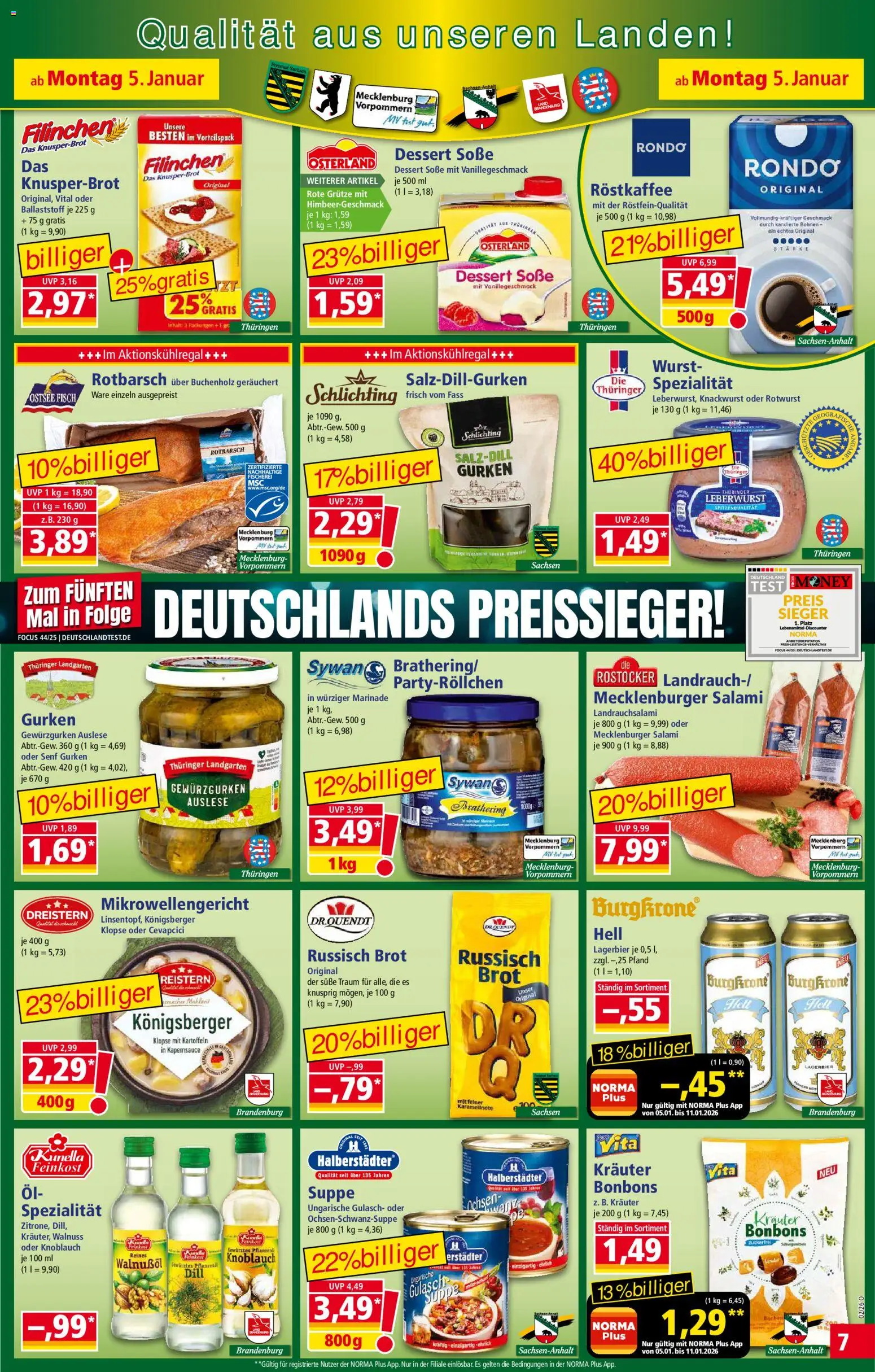 Norma Prospekt 	 – gültig ab 05.01.2026 | Seite: 7 | Produkte: Fisch, Kartoffeln, Gulasch, Salami