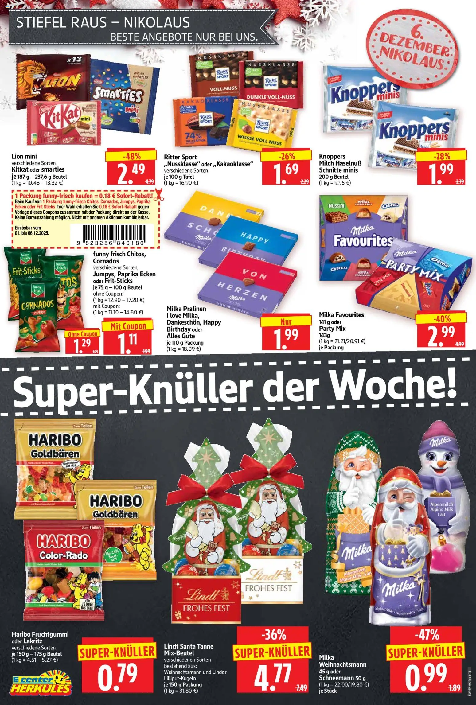 HERKULES Prospekt 	 – gültig ab 01.12.2025 | Seite: 16 | Produkte: Haribo, Ritter sport, Funny frisch, Lindt