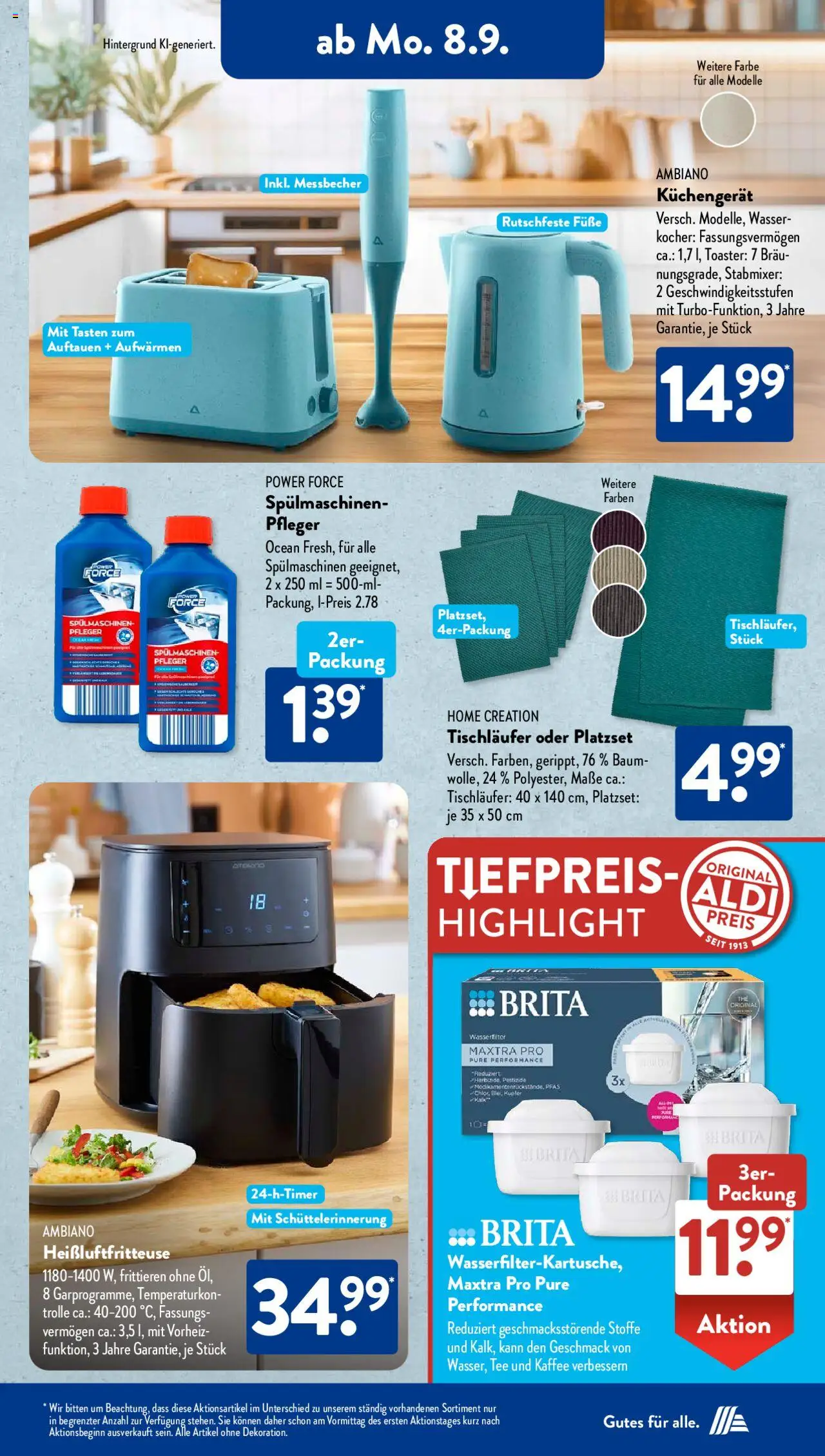 Aldi Süd Prospekt 	 - gültig ab dem 08.09.2025 | Seite: 3 | Produkte: Toaster, Tee, Heißluftfritteuse, Home creation