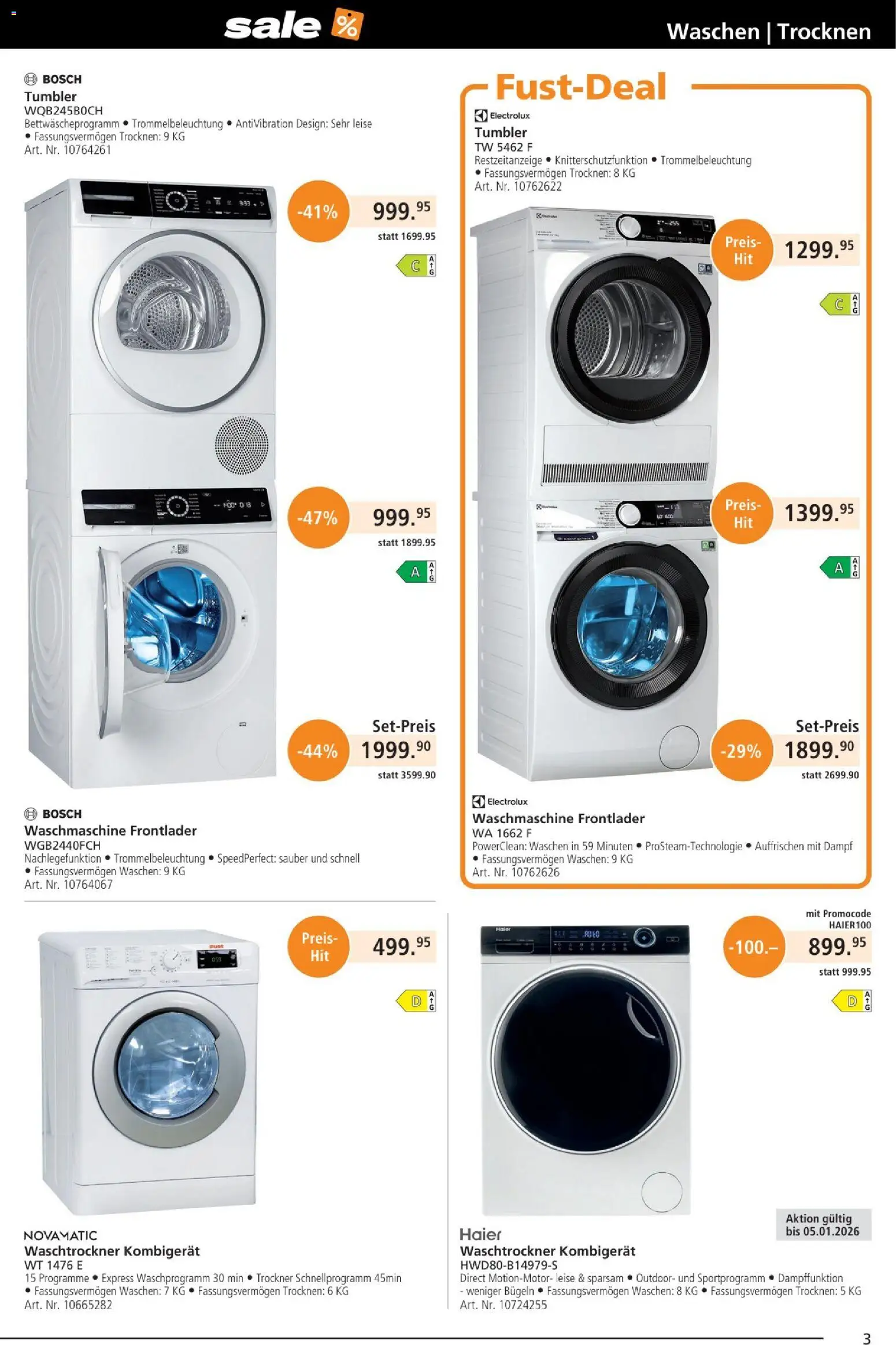 Fust Aktionen – gültig ab 25.12.2025 | Seite: 3 | Produkte: Waschtrockner, Waschmaschine, Bosch