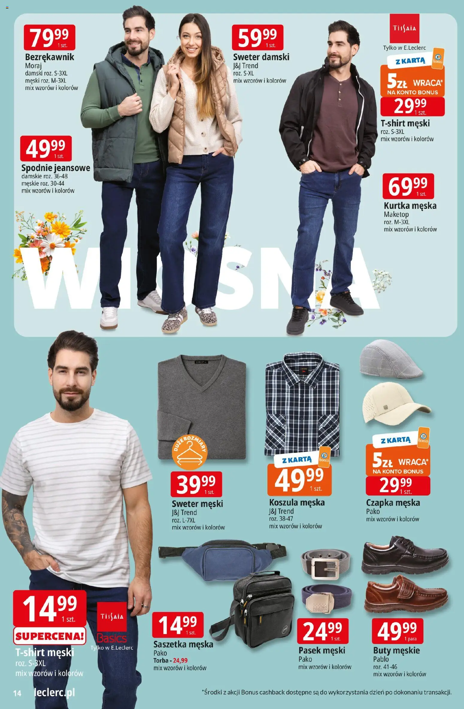 E.Leclerc gazetka - Zielona Góra od 10.03.2026 | Strona: 14 | Produkty: Sweter, Czapka, Torba, Buty męskie
