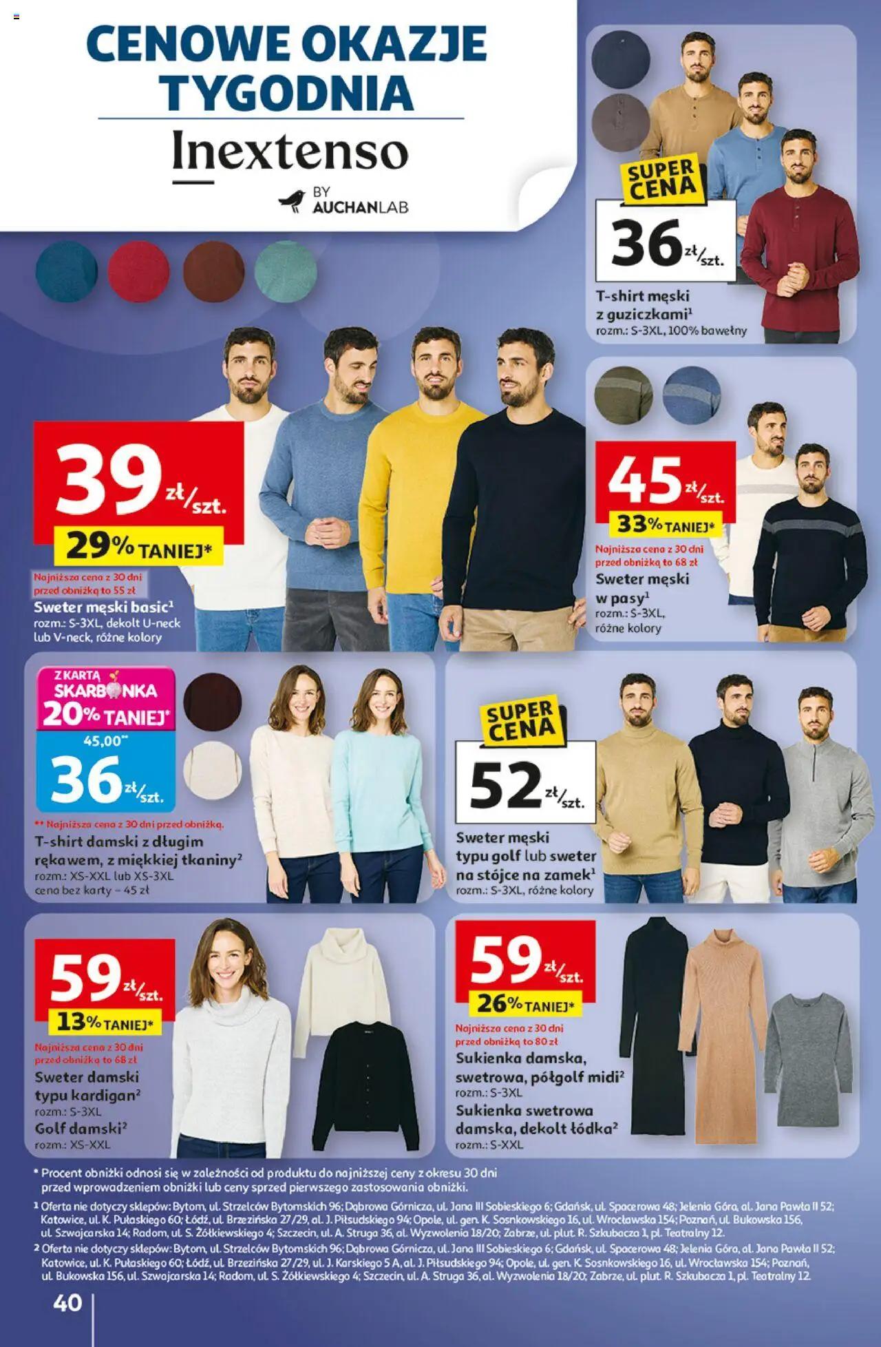 Auchan Gazetka - Wielkie przeboje cenowe Hipermarket od 02.10.2025 | Strona: 40 | Produkty: Karta, Sweter, Sukienka