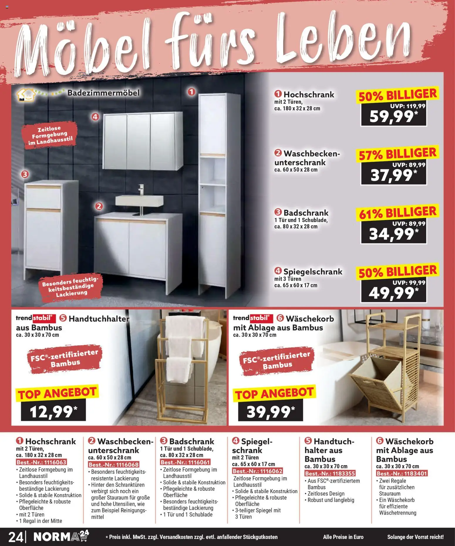 Norma Bestellmagazin  gültig ab 01.11.2025 | Seite: 24 | Produkte: Regal, Schrank, Waschbecken, Spiegel
