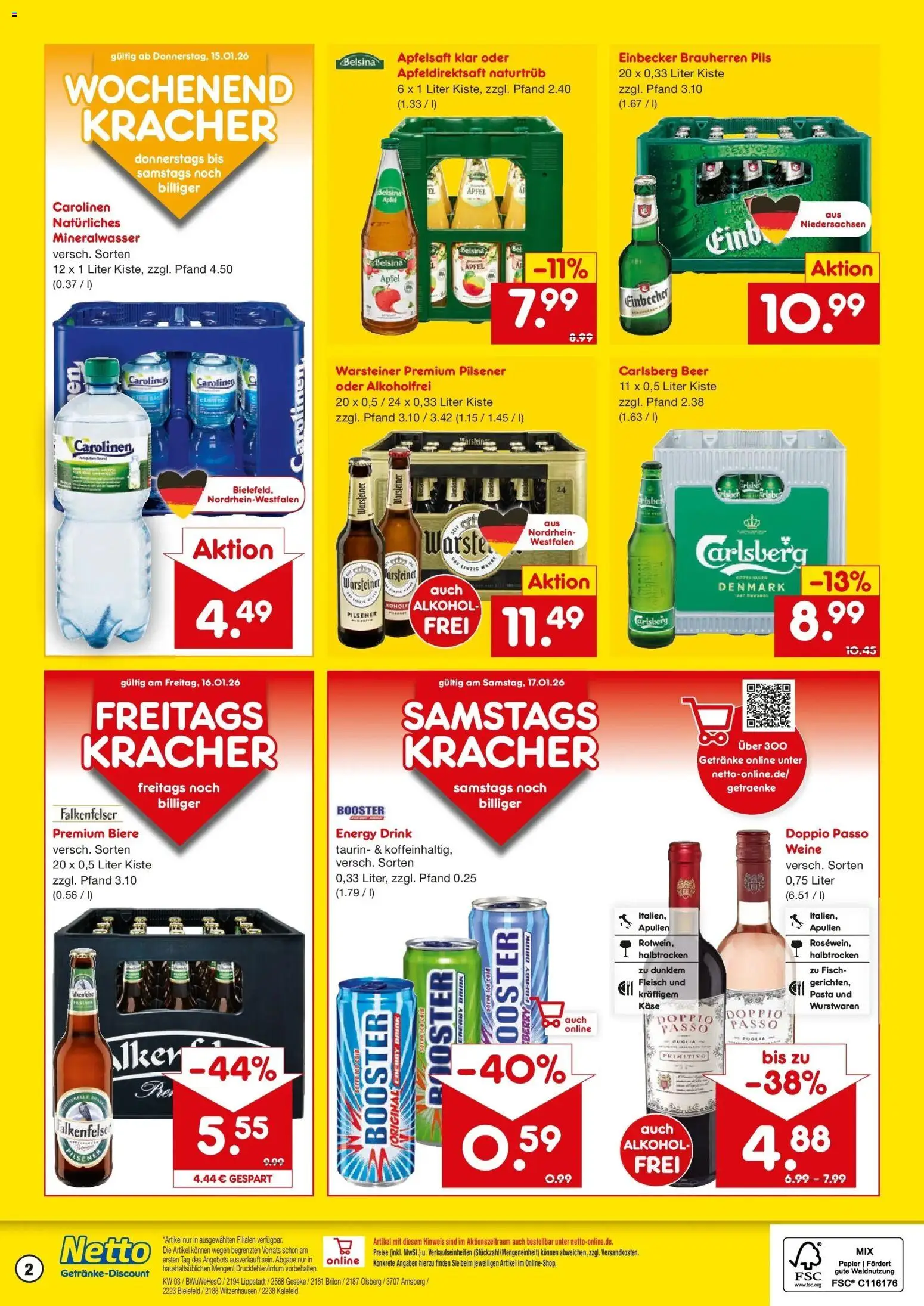 Netto Marken-Discount prospekt Olsberg	 – gültig ab 12.01.2026 | Seite: 2 | Produkte: Carlsberg, Pils, Warsteiner, Doppio Passo