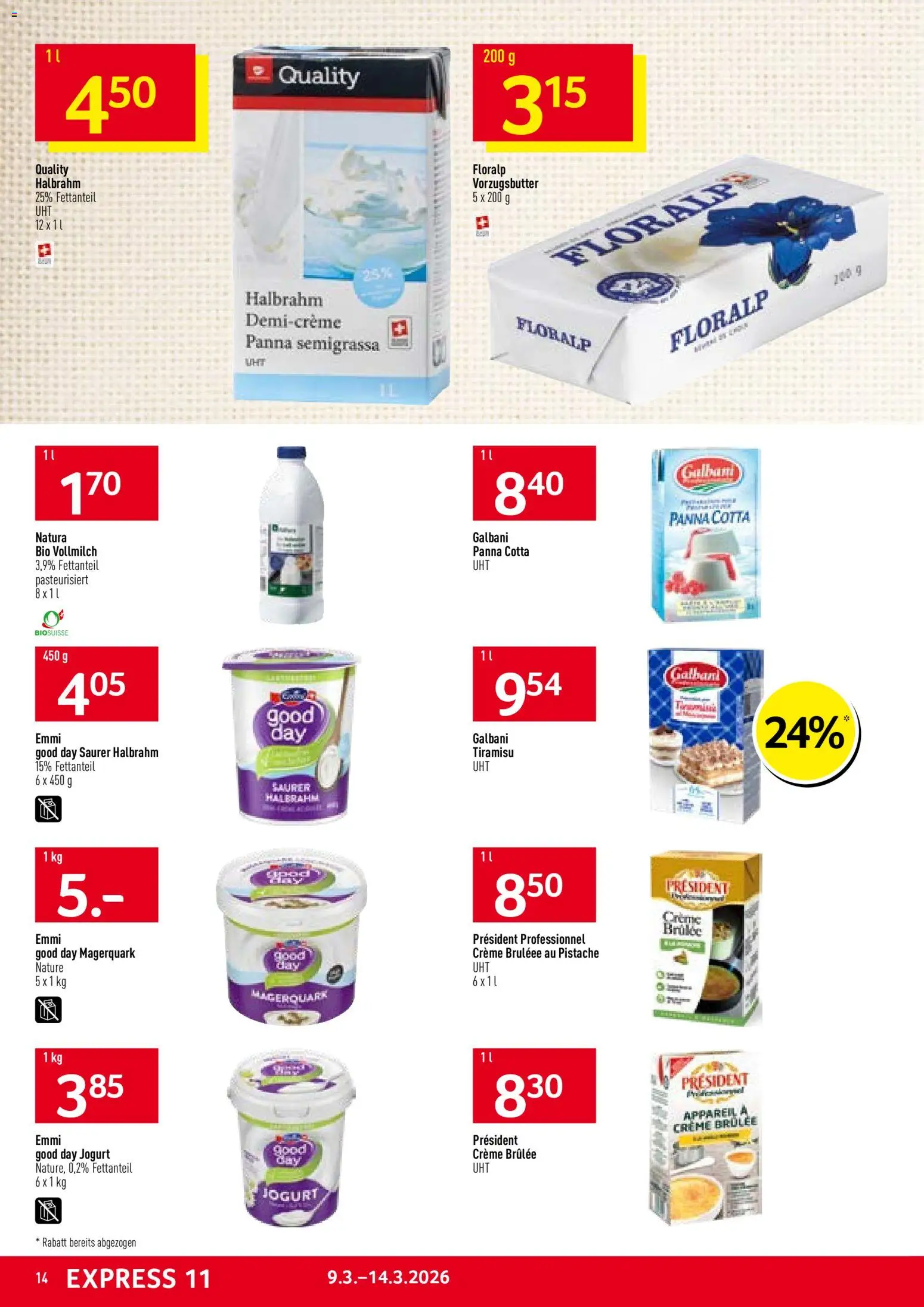 Prodega aktionen – gültig ab 09.03.2026 | Seite: 14 | Produkte: Creme Brulee, Saurer Halbrahm, Creme
