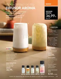 Difusor Aroma (Moda), Branco. Em ABS. 9,5 x 16 cm aprox. Inclui cabo USB. │ válido de 01.09.2025 | Página: 159 | Produtos: Cabo, Óleo, Difusor