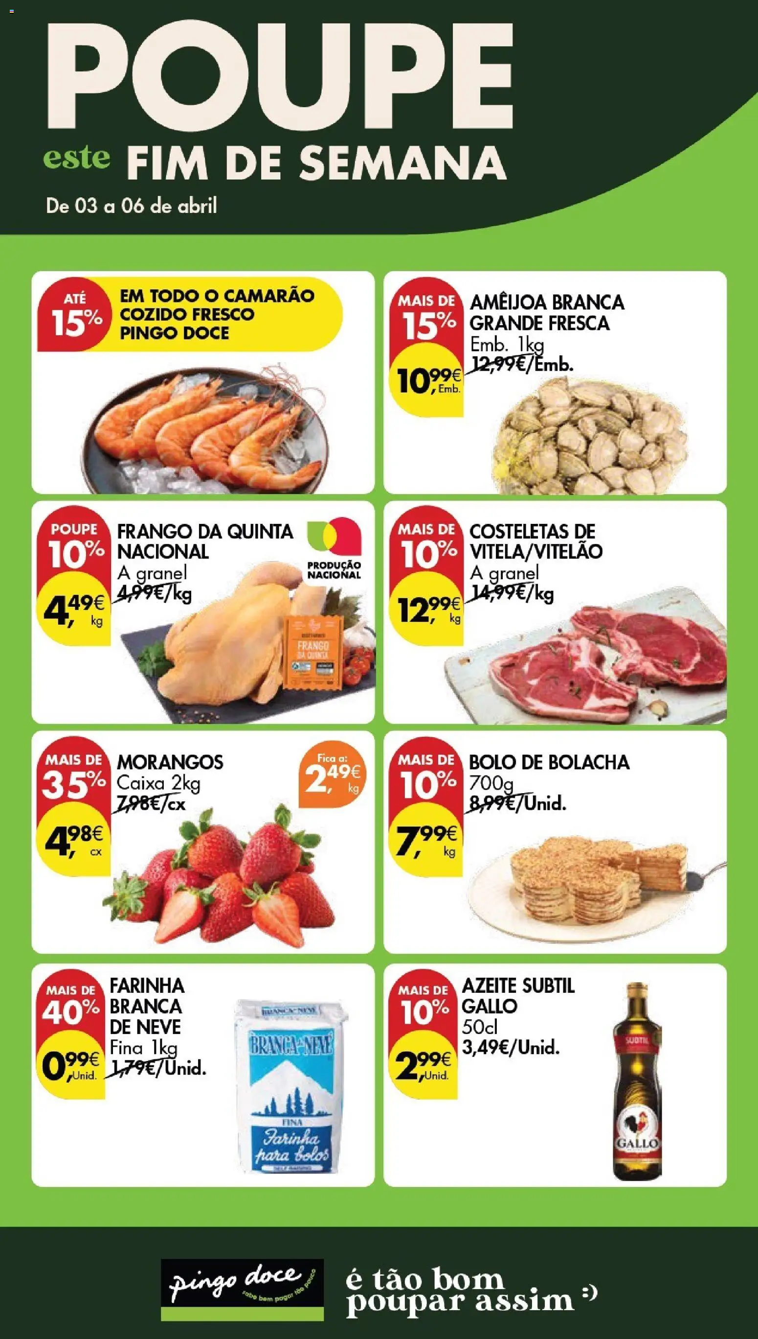Pingo Doce Poupe este Fim de Semana │ válido de 03.04.2026 | Página: 1 | Produtos: Frango, Bolo, Camarão, Morangos