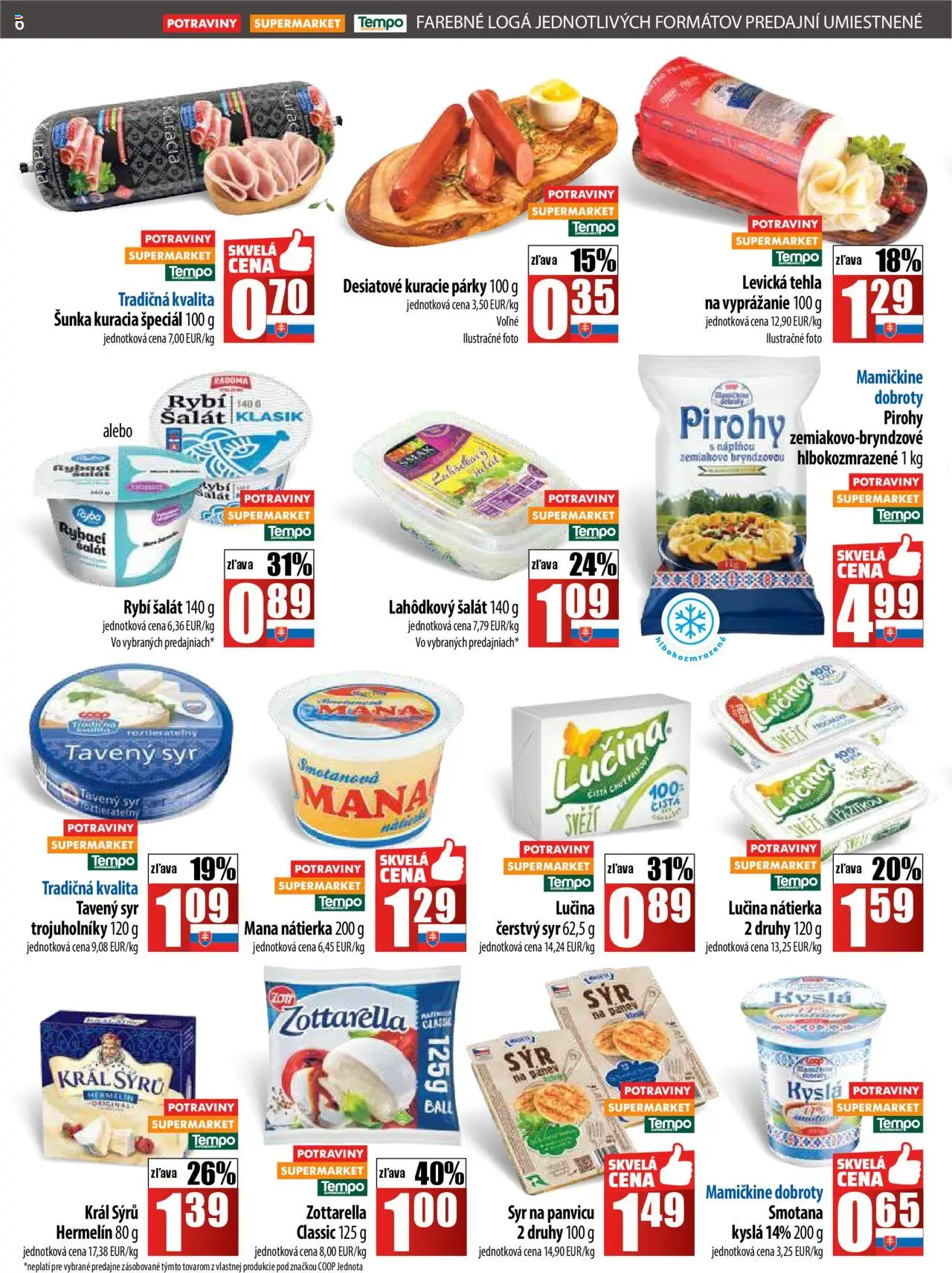 Nové COOP Jednota akcie – leták je platný od 02.10.2025 | Strana: 6 | Produkty: Pirohy, Šunka, Smotana, Ryba