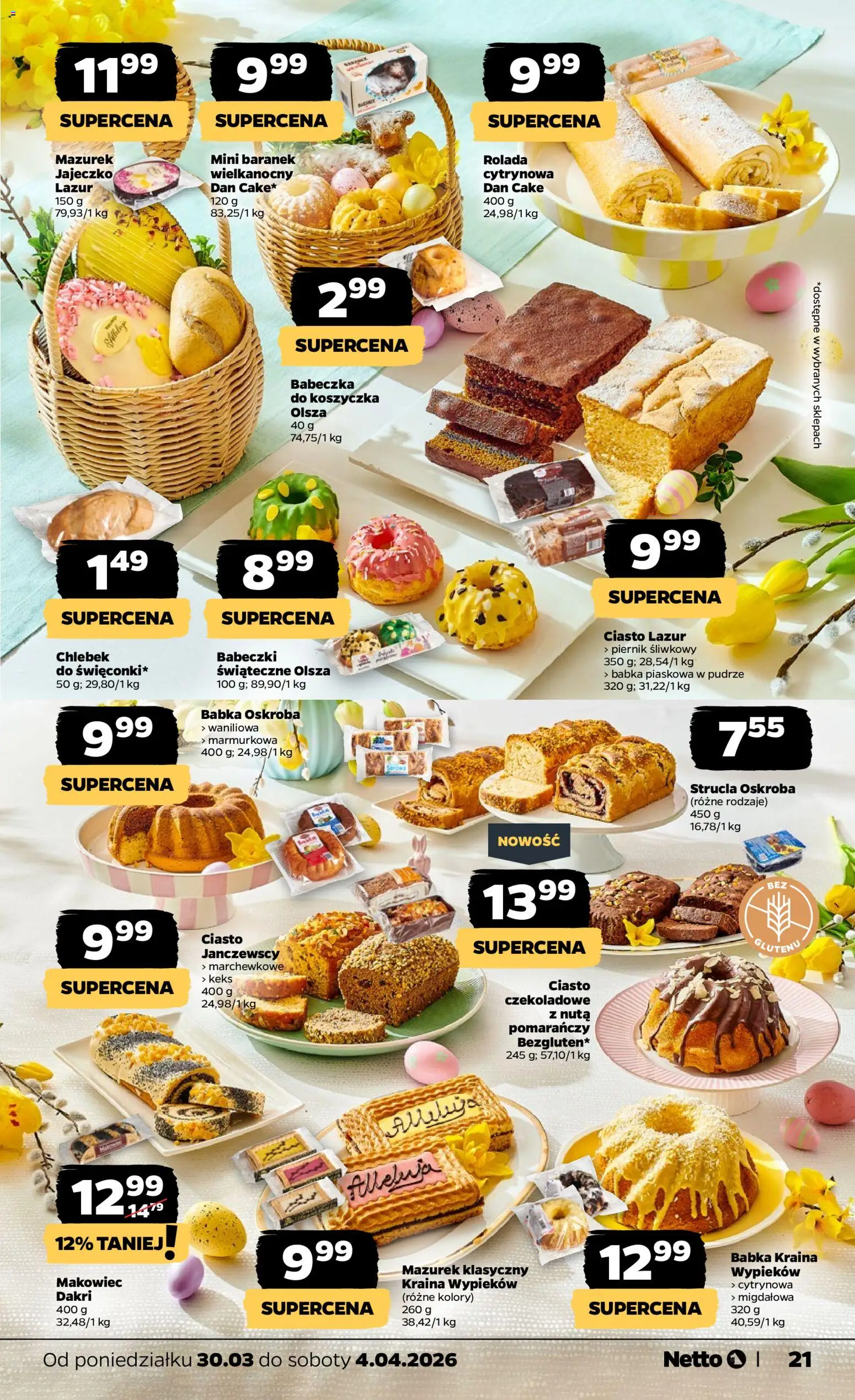 Netto gazetka od poniedziałku spożywcza od 30.03.2026 | Strona: 21 | Produkty: Rolada, Ciasto, Babeczki, Babka