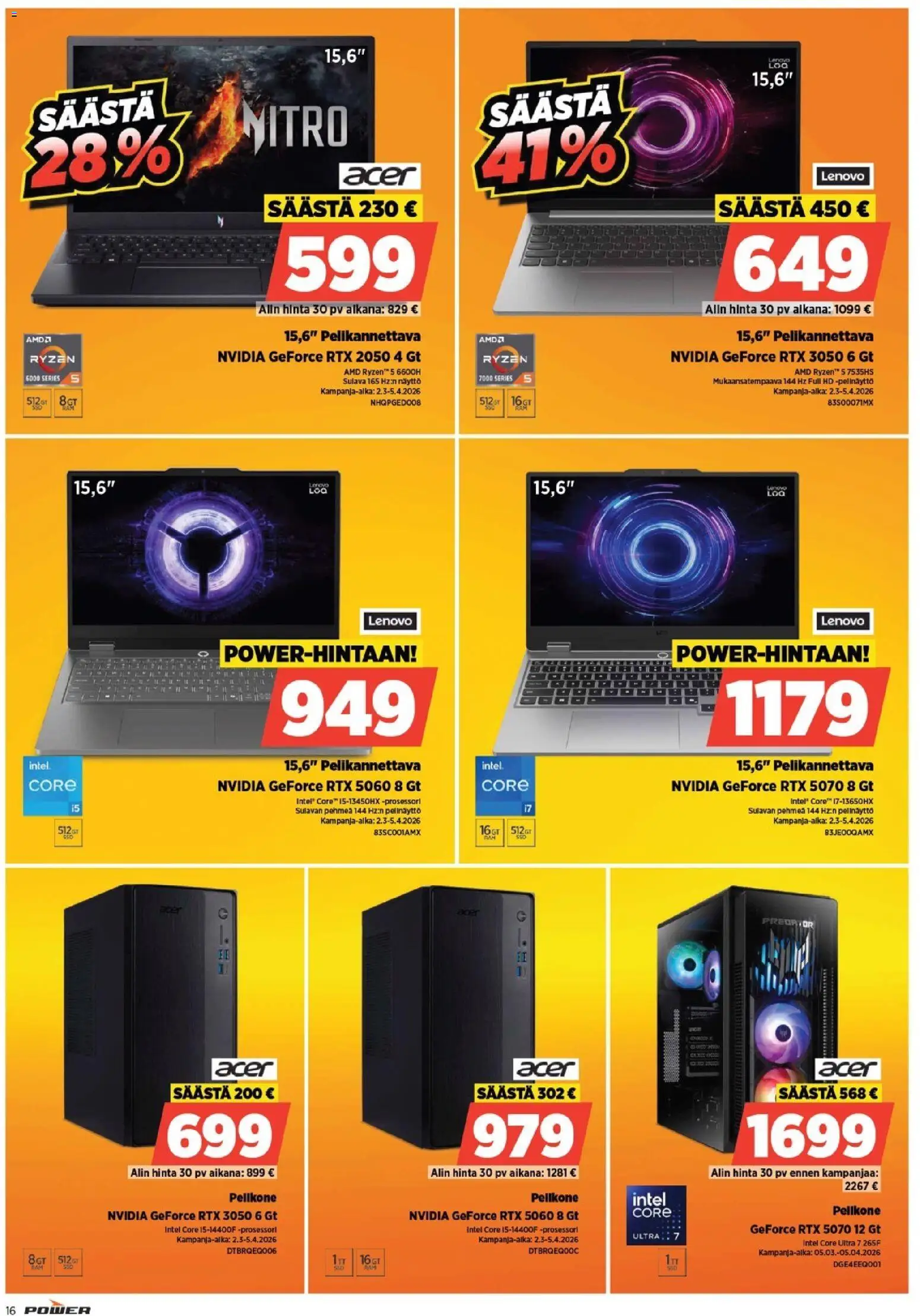 Power tarjoukset – voimassa 09.03.2026 alkaen | Sivu: 16 | Tuotteet: Pelikannettava, Näyttö