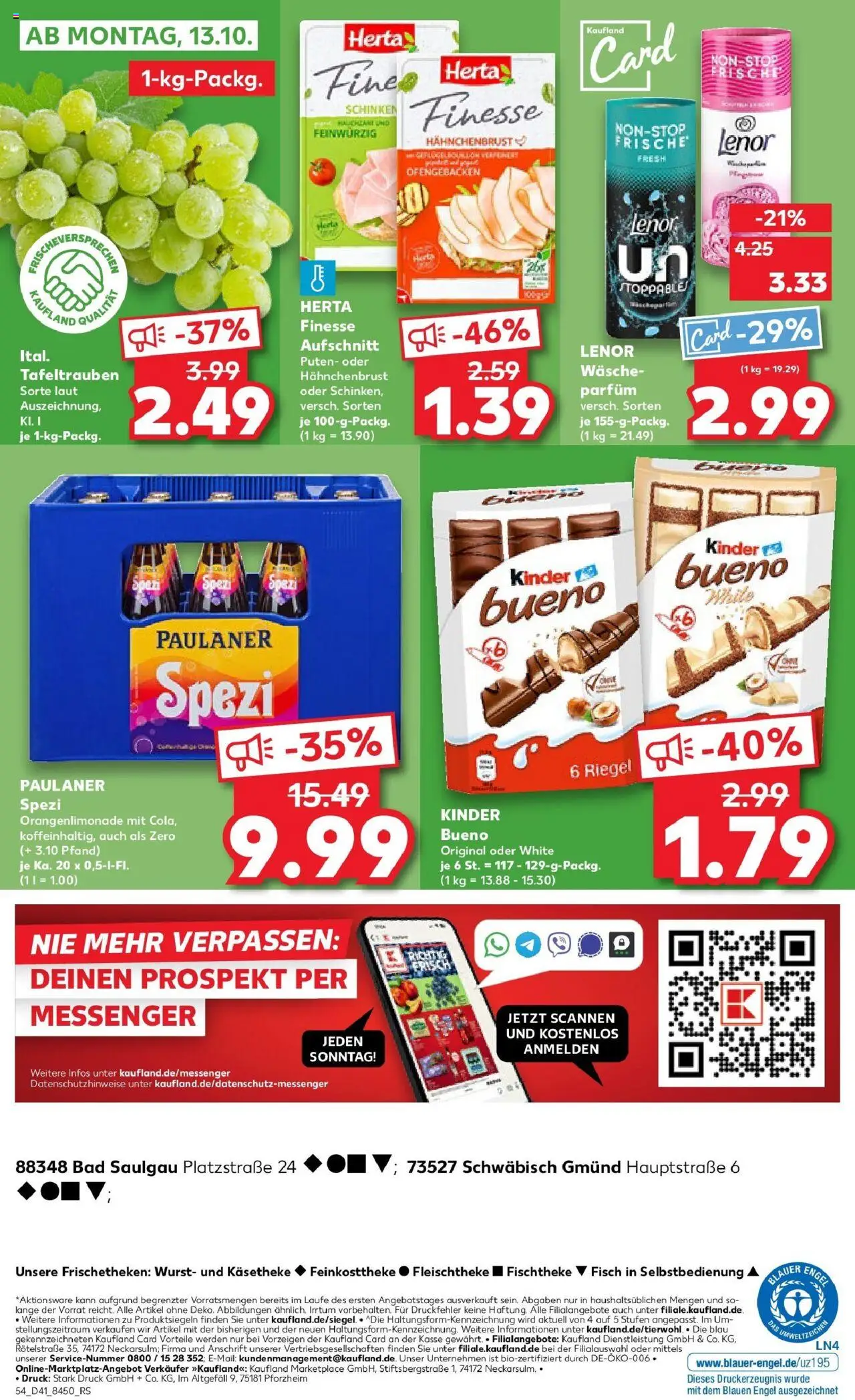 Kaufland prospekt Schwäbisch Gmünd	 – gültig ab 09.10.2025 | Seite: 54 | Produkte: Paulaner spezi, Parfüm, Schinken, Herta finesse