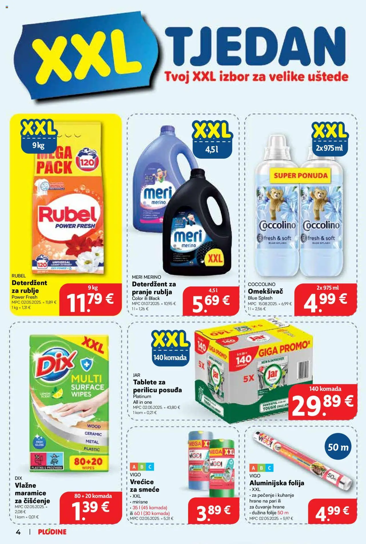 Plodine katalog | vrijedi od 27.08.2025 | Stranica: 4 | Proizvodi: Omekšivač, Deterdžent, Coccolino, Meri Merino