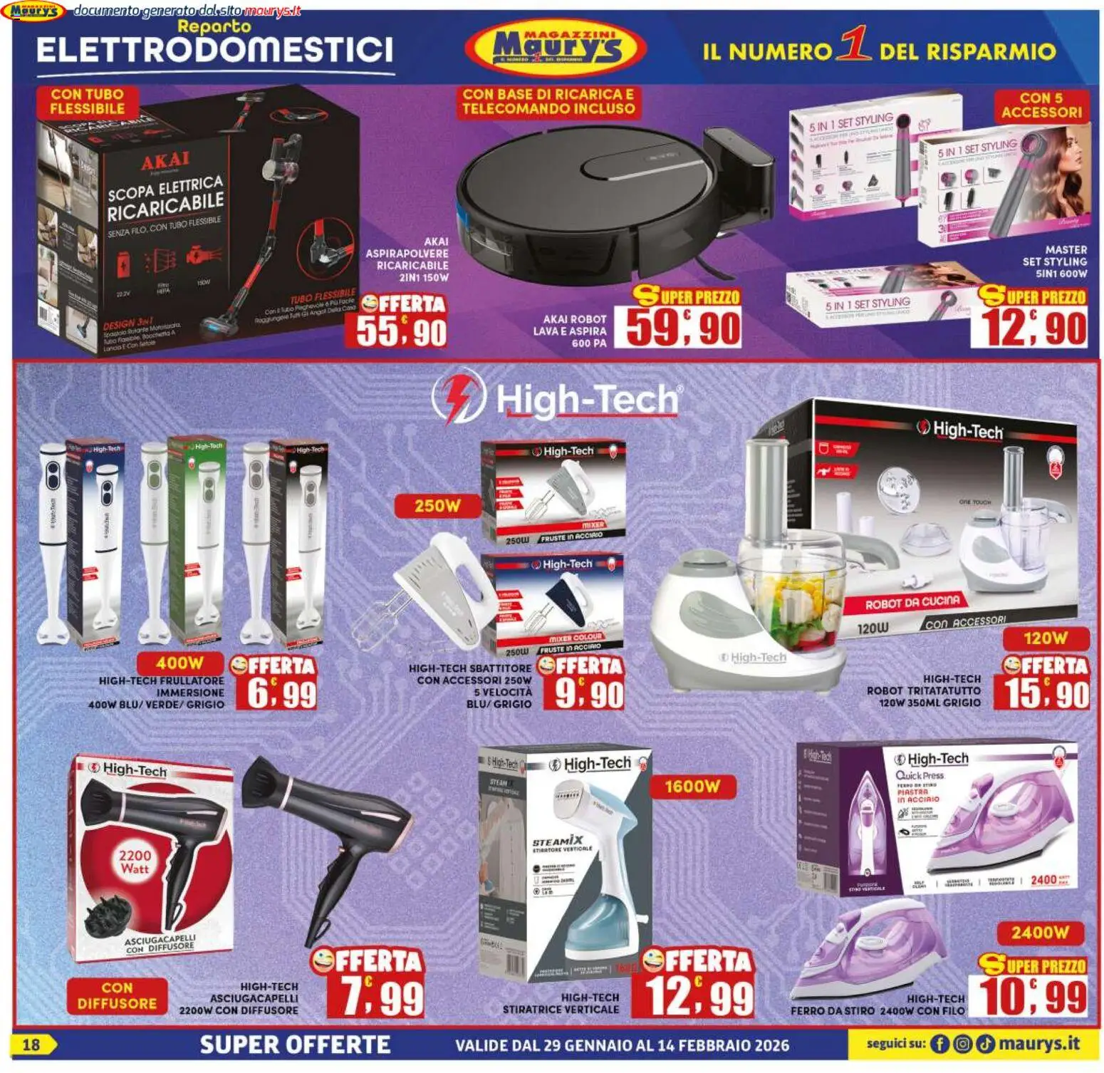 Volantino Maury's del 29.01.2026 | Pagina: 18 | Prodotti: Telecomando, Tubo, Scopa, Aspirapolvere