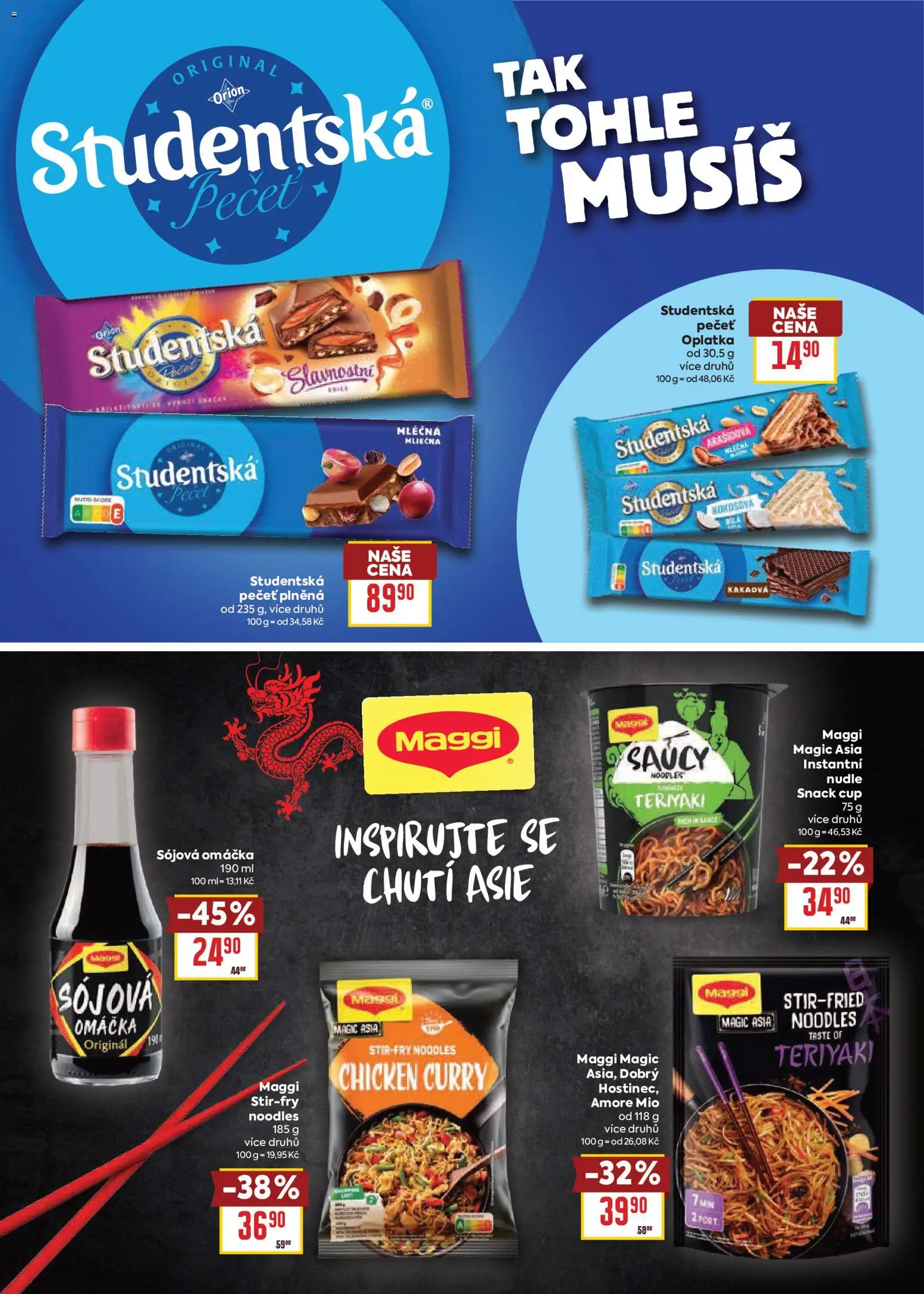 Billa leták - Vaše oblíbené značky od 25.02.2026 | Strana: 9 | Produkty: Maggi, Studentská pečeť, Sójová omáčka, Nudle