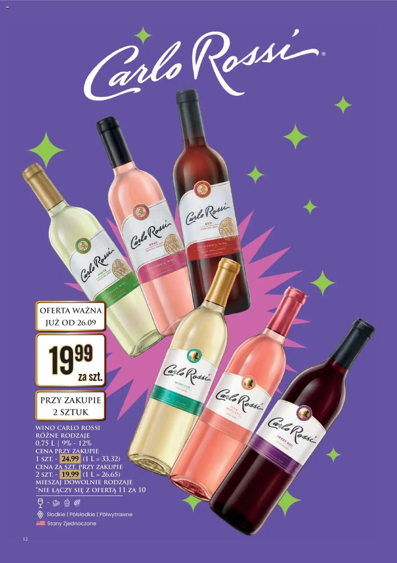 Dino Gazetka alkoholowa od 26.09.2025 | Strona: 12 | Produkty: Carlo Rossi Rose, Wino, Carlo Rossi